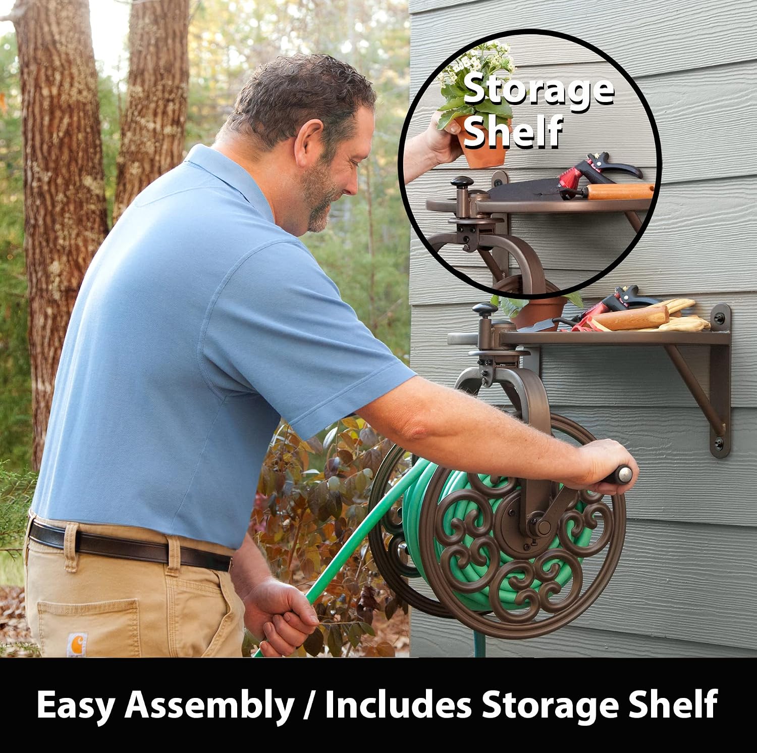 Liberty Garden 710 Navigator Rotating Garden Hose Reel, Holds 125-Feet of 5/8-Inch Hose - Bronze