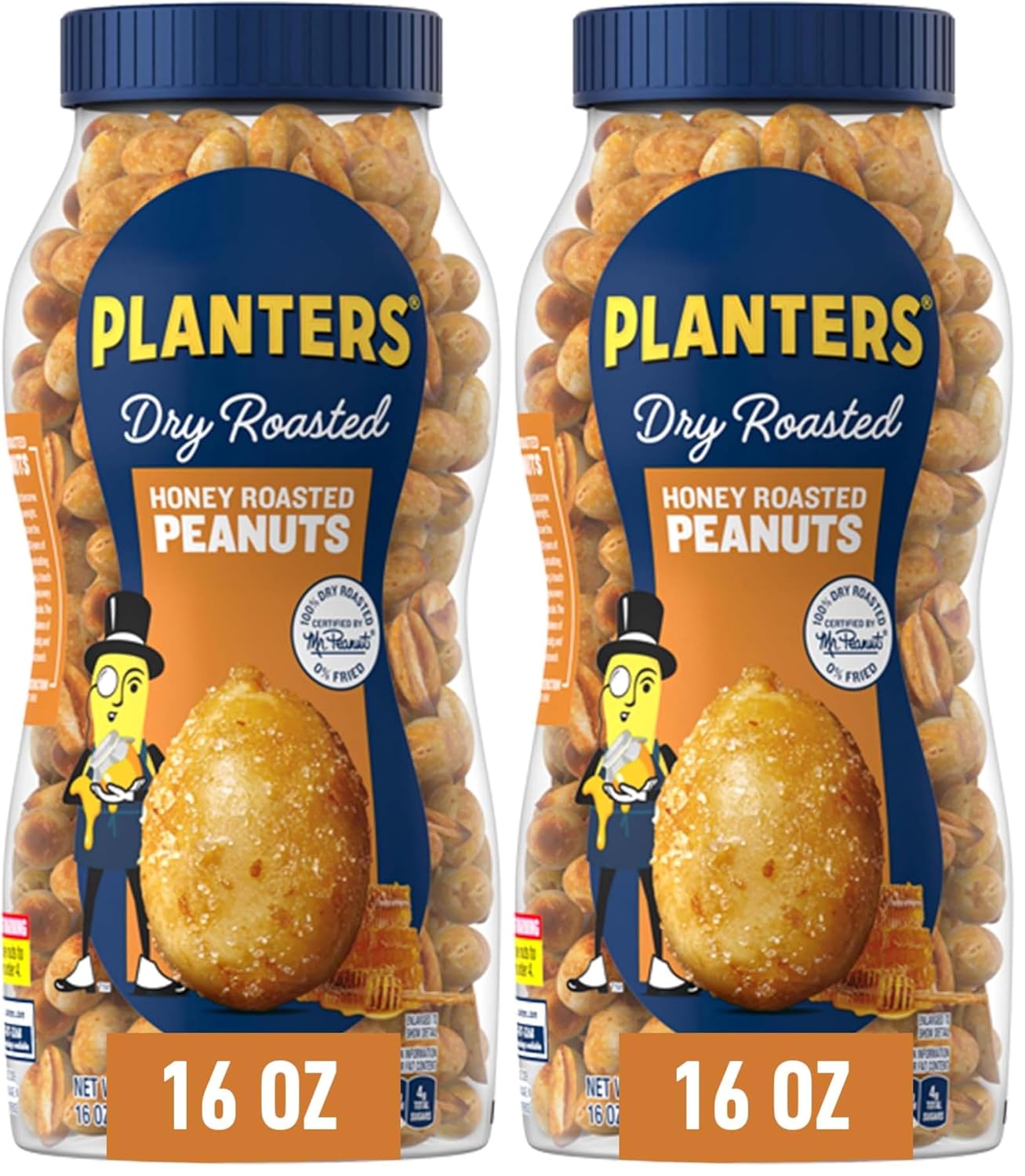 PLANTERS Honey Roasted Peanuts, Plant Based Protein Snacks, 16 Oz (1 Ct) | Roasted Sweet & Salty Nuts. Kosher. Resealable Jar. Snacks for Adults. Party Mix, Party Snacks