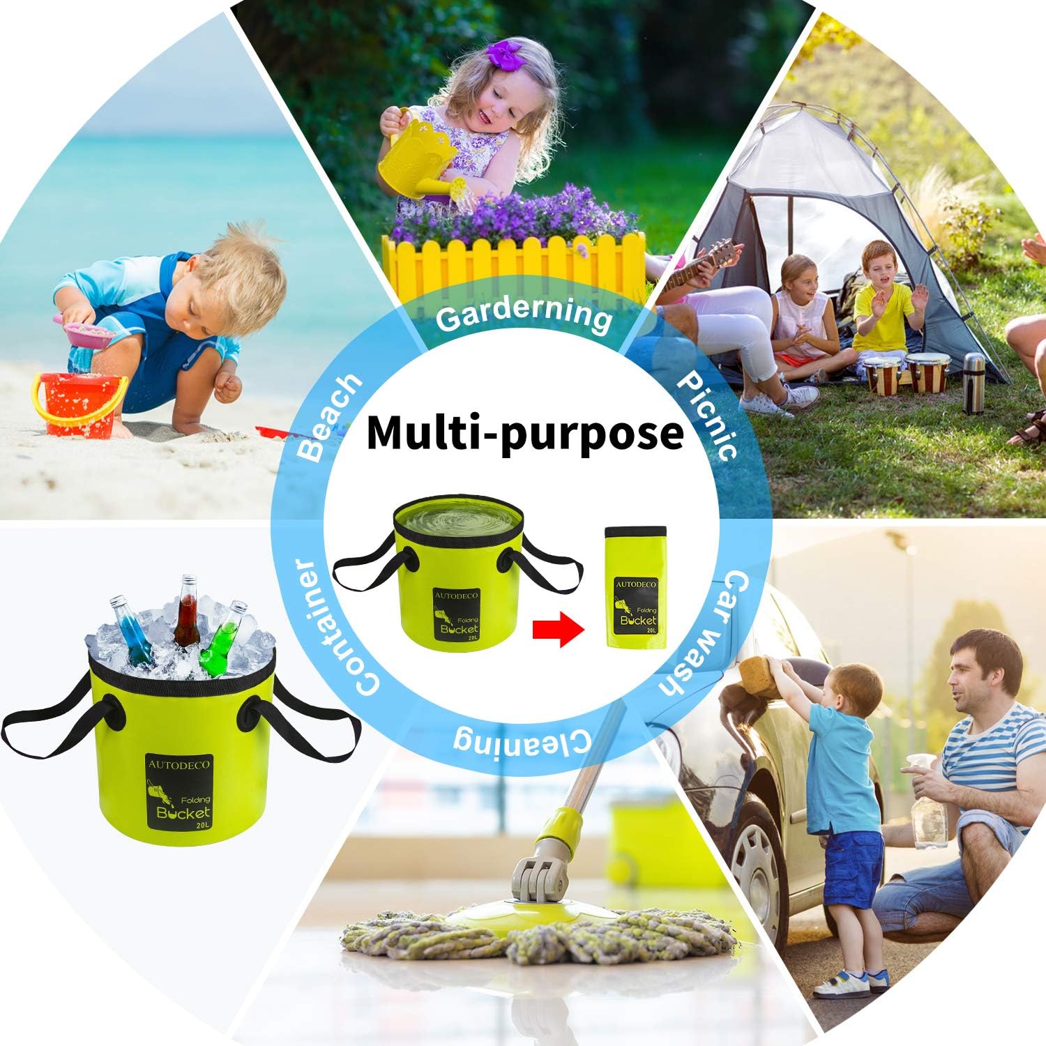 Collapsible Bucket 5 Gallon Container Folding Water Bucket Portable Wash Basin 20L