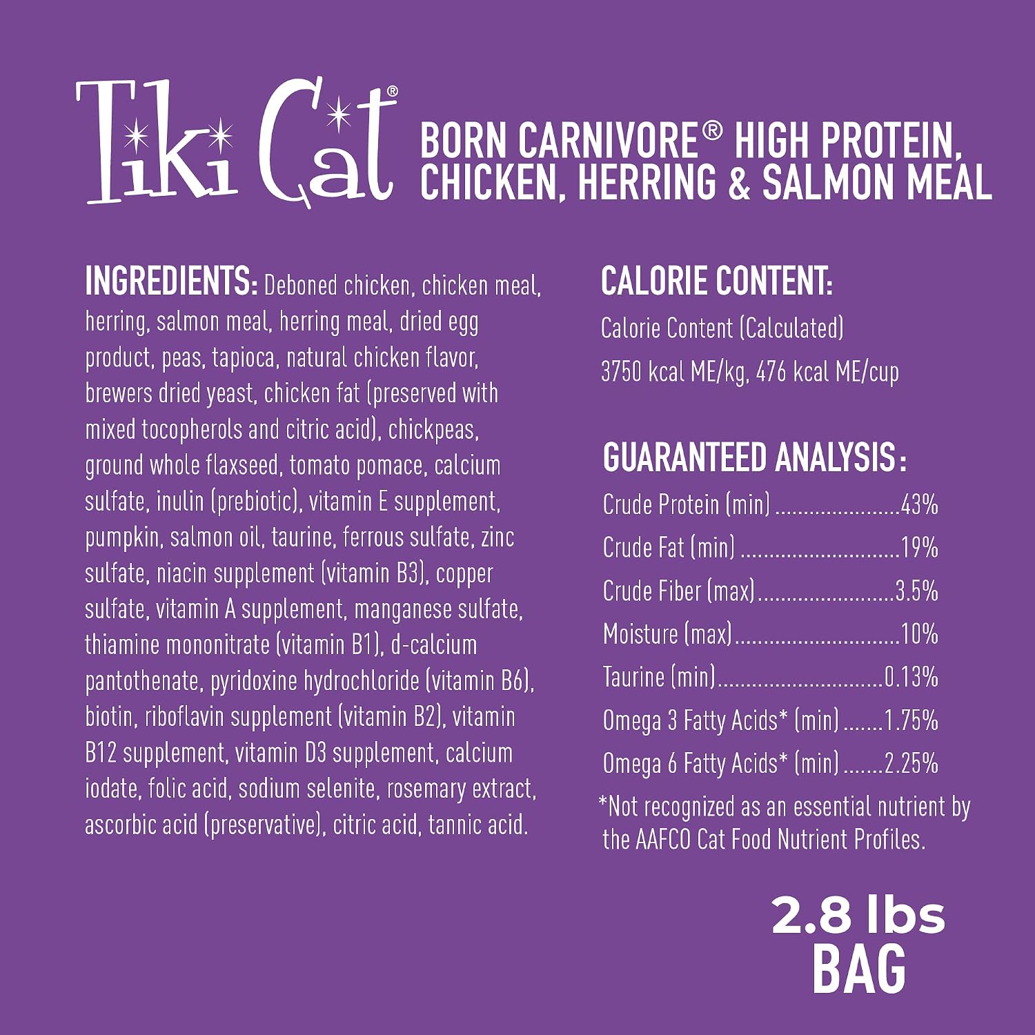 Tiki Cat Born Carnivore Dry Cat Food, Deboned Chicken & Egg, 2.8 lbs. Bag