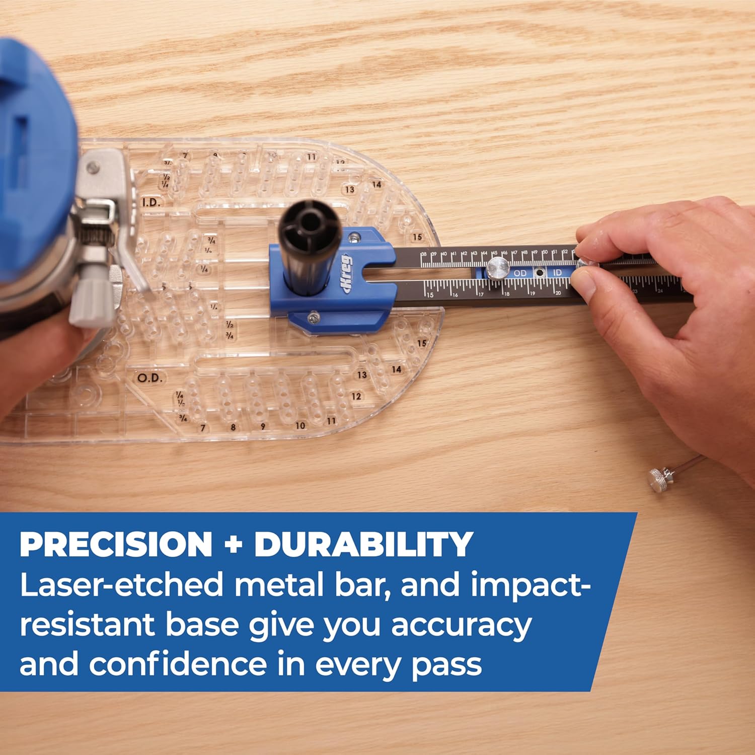 Kreg Trim Router Circle Guide - Single Grip Handle for Stability - For 3-1/2" to 52" Diameter Circles - Compatible with Most Trim Routers