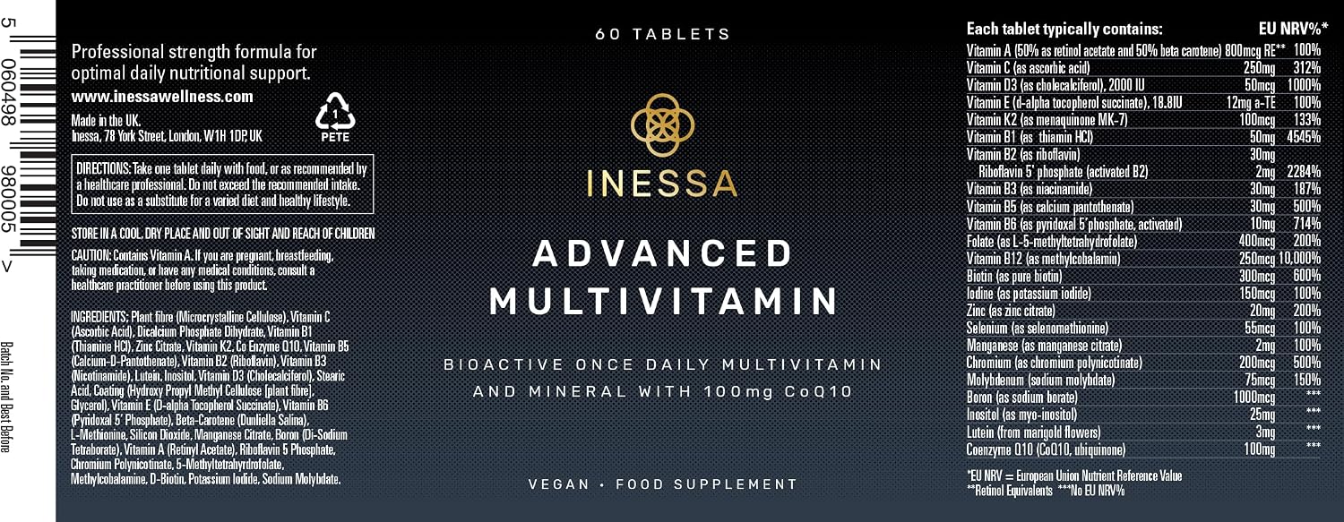 Inessa Advanced Multivitamin for Men & Women - Methylated, 60 Tablets | One tablet a day covers the lot
