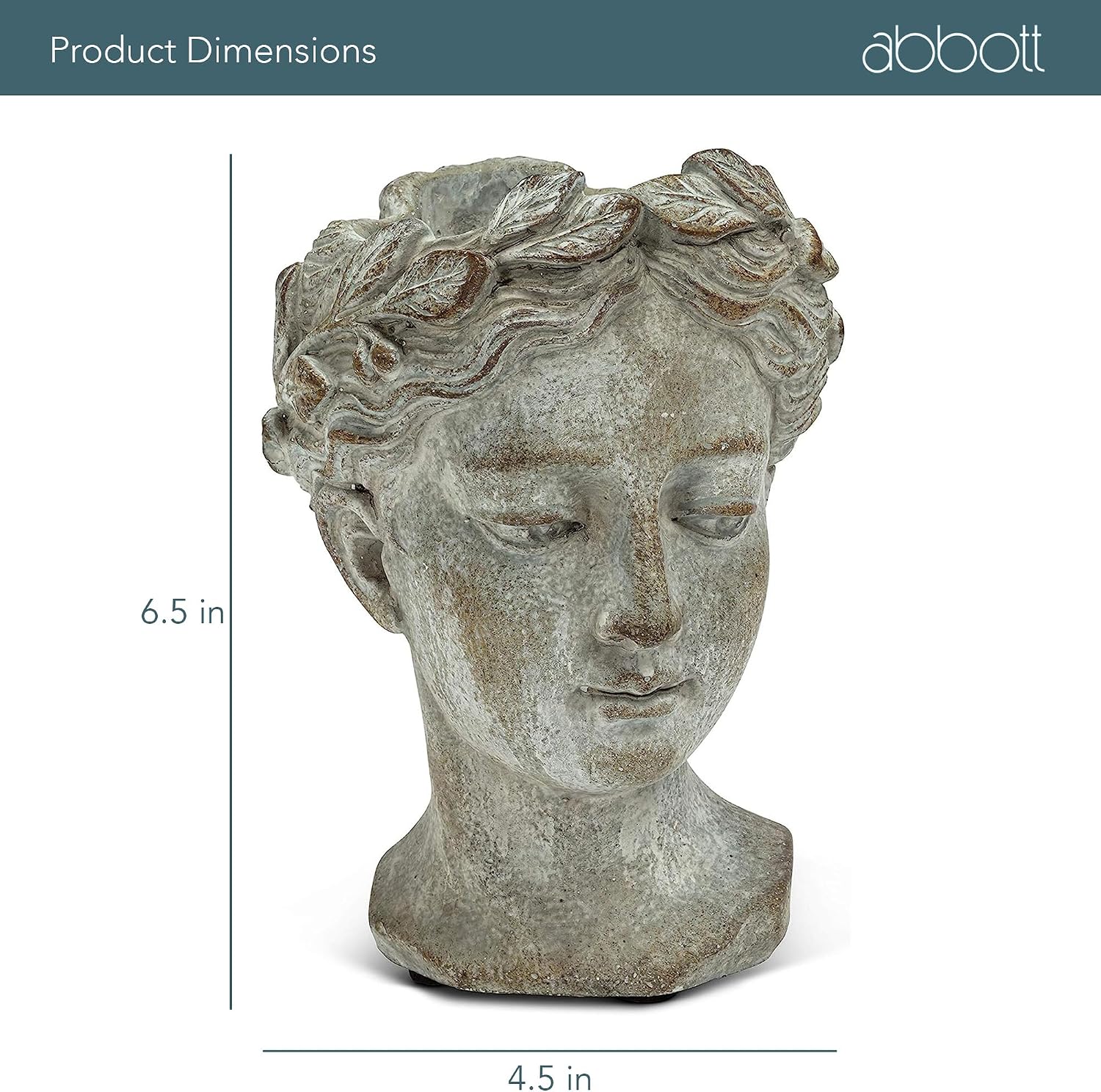 Abbott Collection Large Woman Head Planter | Hand-Finished Greco-Roman Style, Indoor & Outdoor, For Flowers & Succulents, Cement, Gray, 10"H