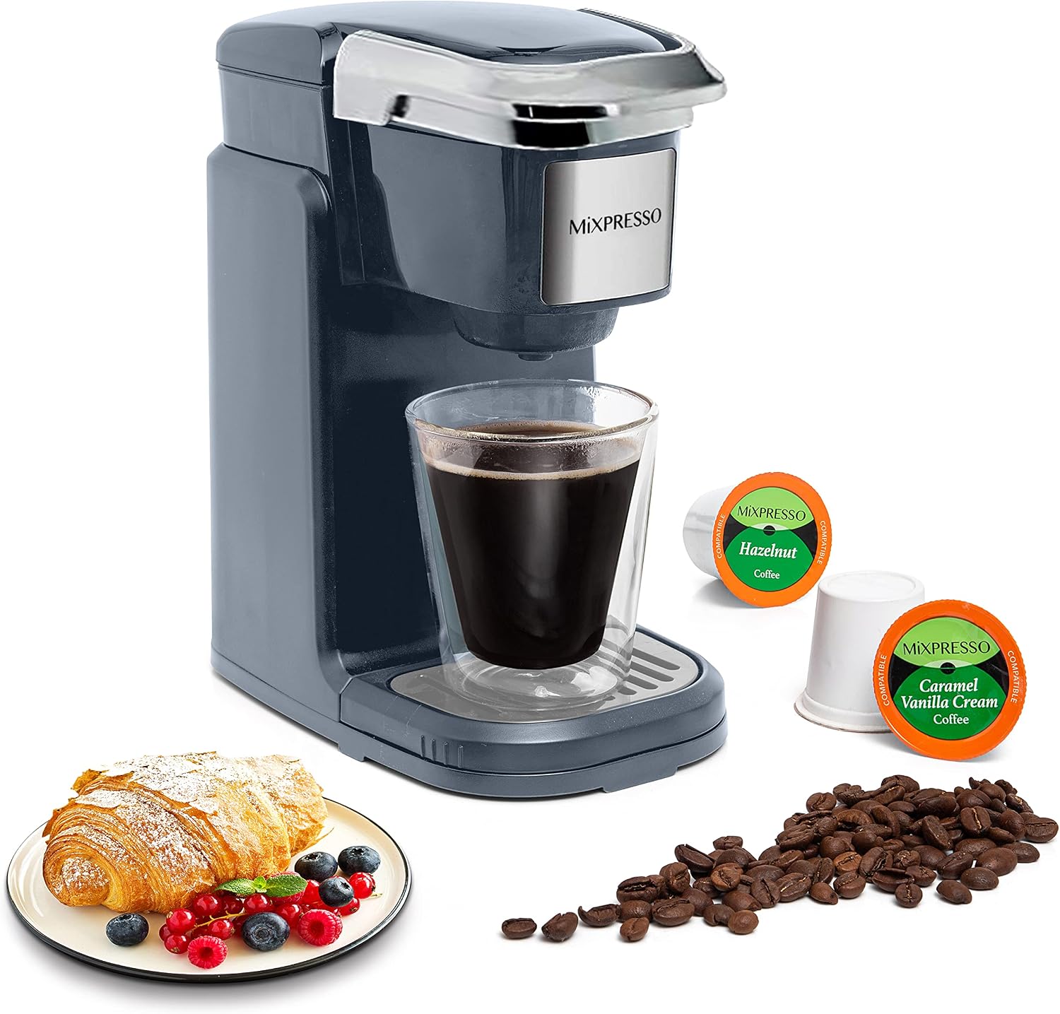Mixpresso Single Serve Coffee Maker K Cup Coffee Maker for K Pods & Grounds | Compact 800W White Coffee Machine with 14 Oz Water Tank, Fast Brew & Auto Shut-Off, Small Design for Travel RV, Office& Dorm