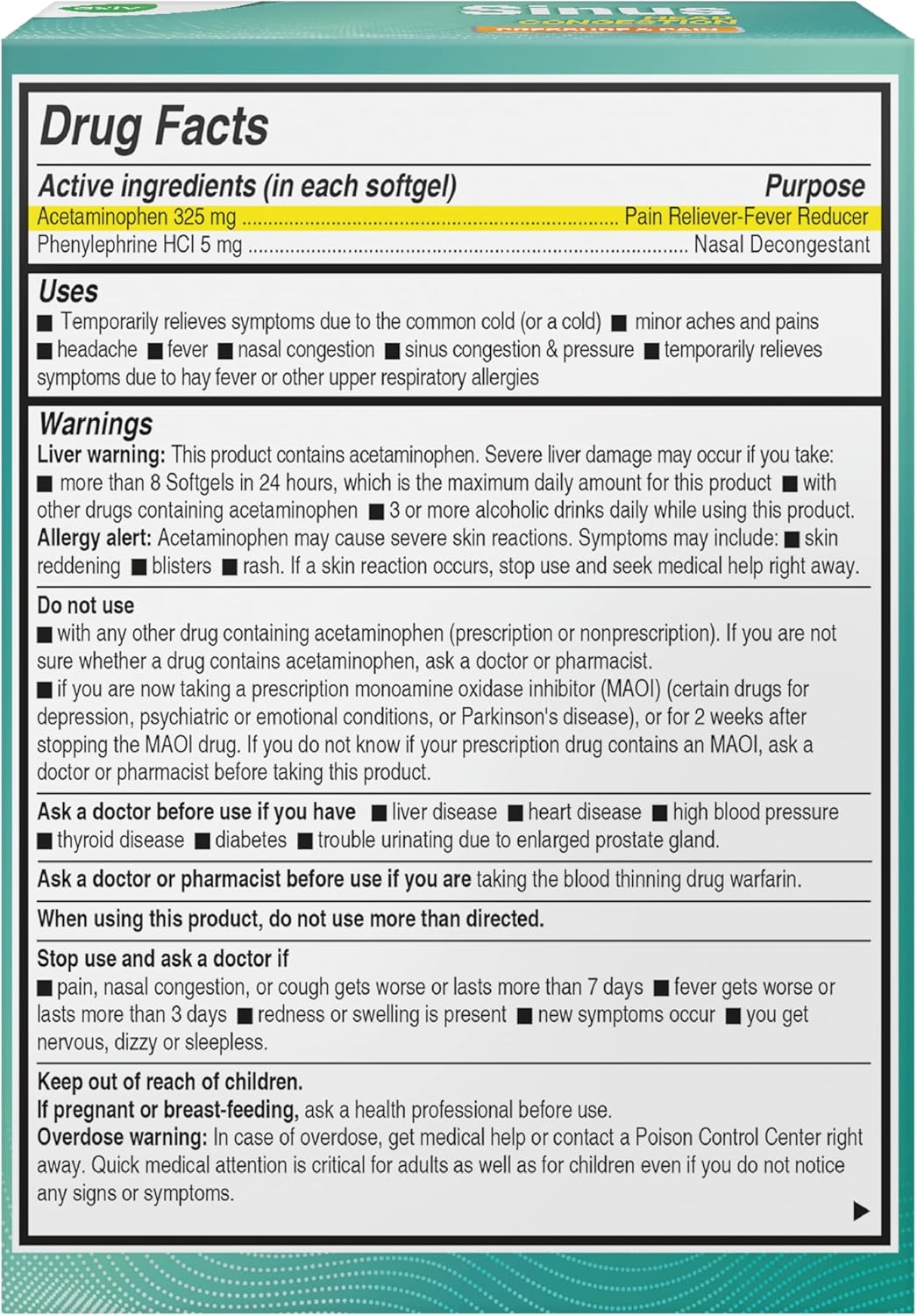 AXIV Sinus Head Congestion Relief, Non-Drowsy, Maximum Strength for Sinus Pressure, Headache, Pain & Stuffy Nose, 24 Softgels