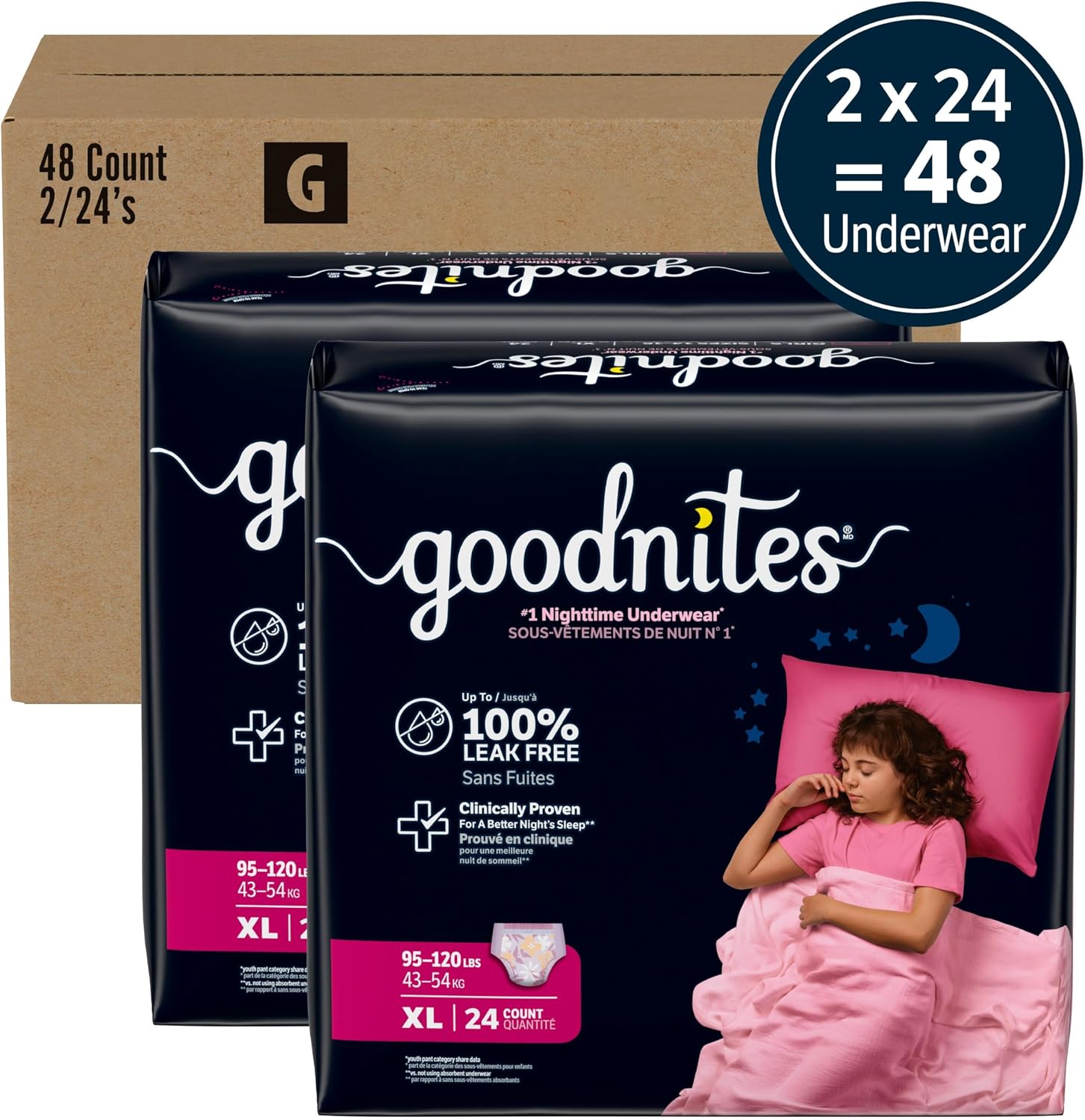 Goodnites Girls' Nighttime Bedwetting Underwear, Size S/M (43-68 lbs), 14 Ct, Packaging May Vary