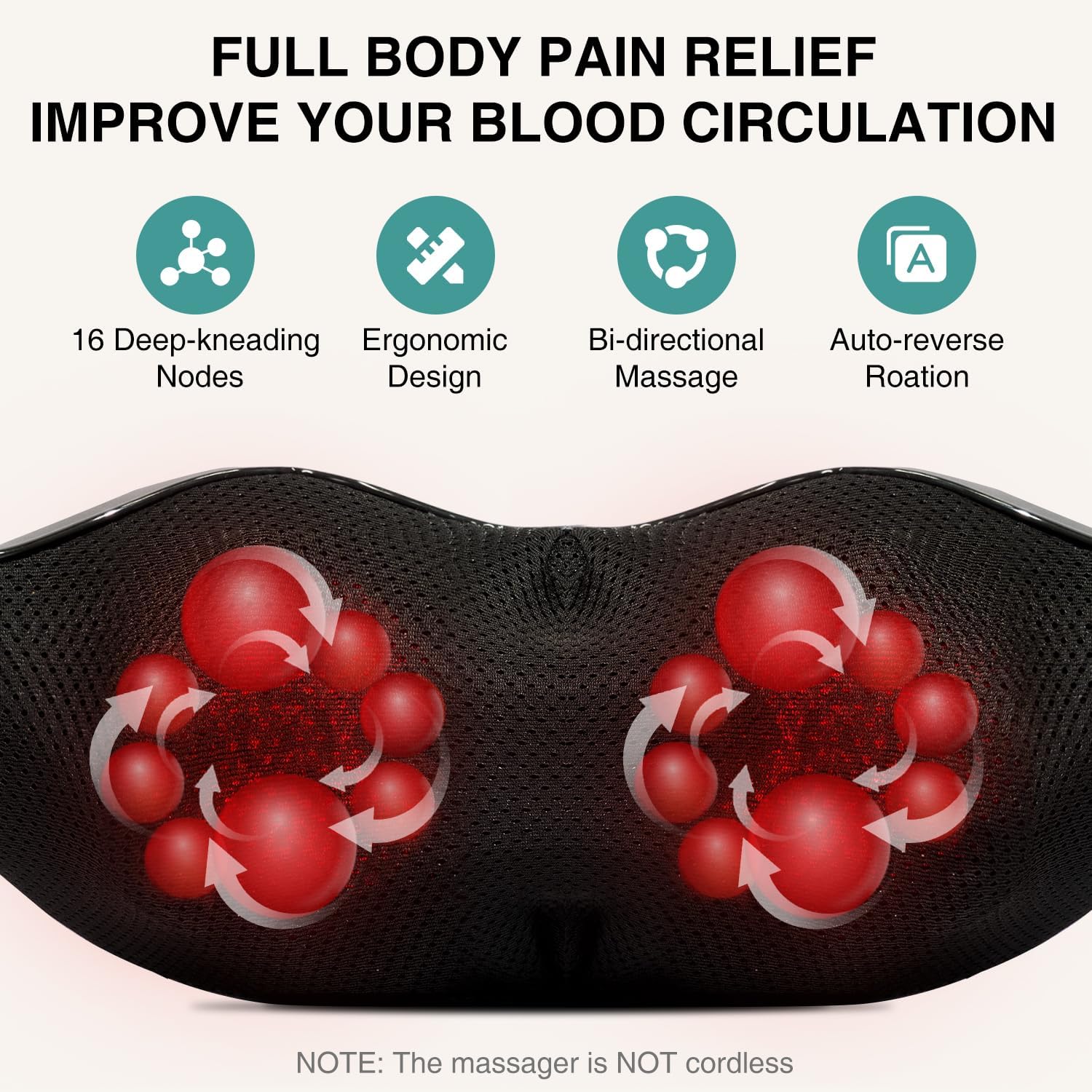 Nekteck Shiatsu Neck Massager with Heat for Pain Relief, NOT Cordless | 2026 Upgraded 3D Back Shoulder Kneading Massage Pillow, 3 Intensity Speeds Deep Tissue, Relaxation Gifts for Men Women, Black