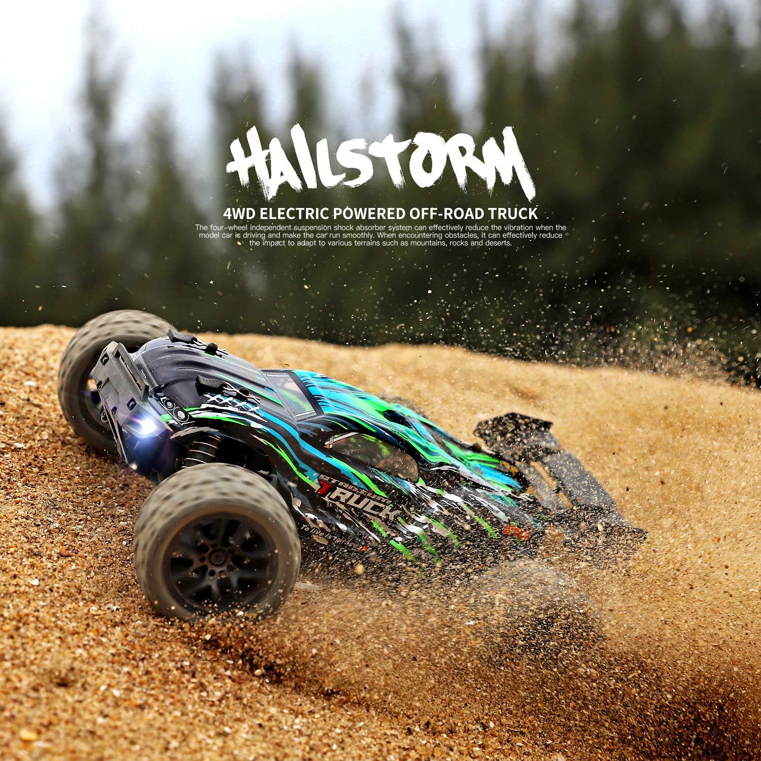 HAIBOXING RC Cars Hailstorm, 36+KM/H High Speed 4WD 1:18 Scale Waterproof Truggy Remote Control Off Road Monster Truck with Two Rechargeable Batteries