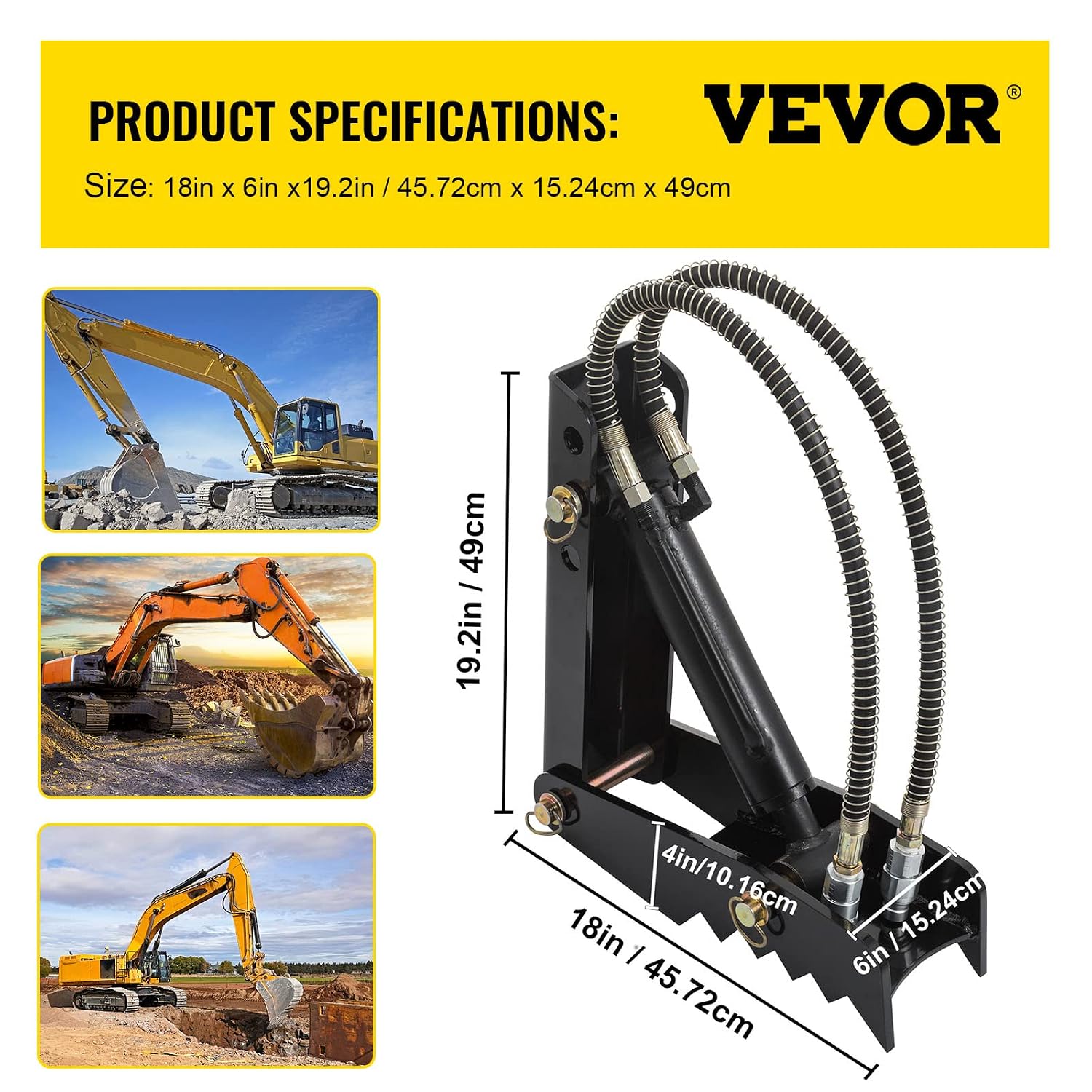 Vevor 18" Hydraulic Backhoe Thumb, 1/2" Thickness Heavy Duty Excavator Thumb, Black Steel Weld On Thumb Attachments with Hydraulic Cylinder