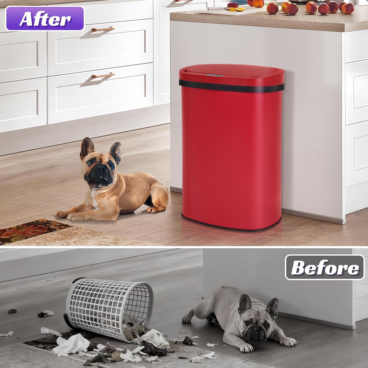 13 Gallon Touch-Free Automatic Stainless-Steel Trash Can Garbage Can Metal Trash Bin with Lid for Kitchen Living Room Office Bathroom, Electronic Motion Sensor Automatic Closure & Opening