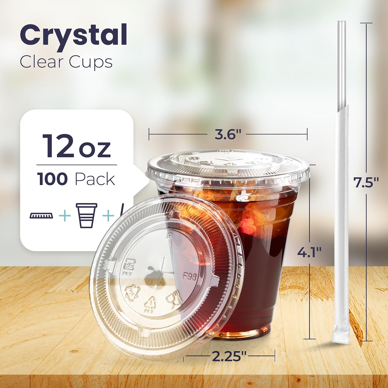 Fit Meal Prep 100 Pack 16 oz Clear Plastic Cups with Flat Lids, Disposable Iced Coffee Cups, BPA Free Premium Crystal Smoothie Cup for Party, Lemonade Stand, Cold Drinks, Juice, Milkshake