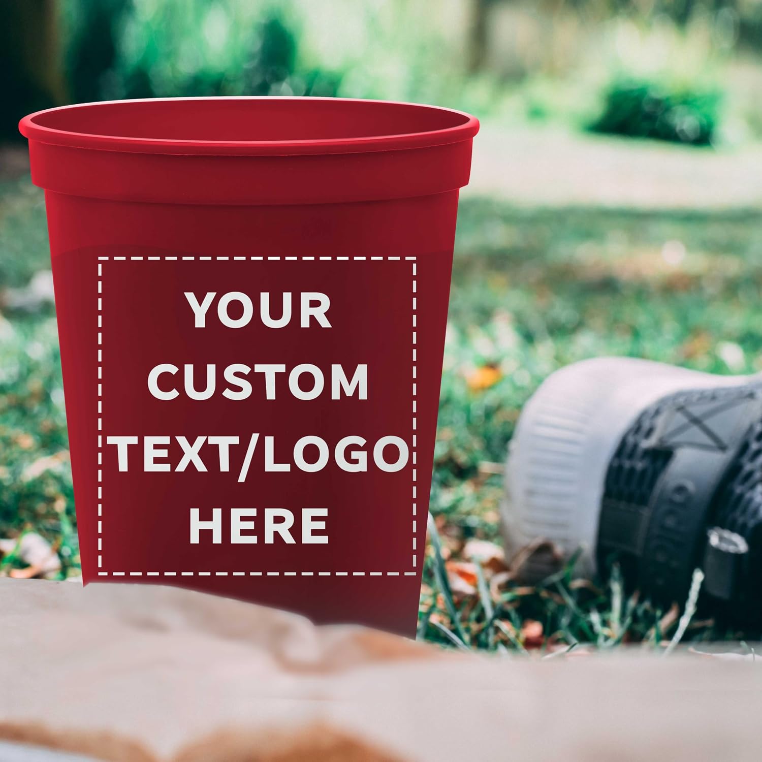 DISCOUNT PROMOS Custom Plastic Stadium Cups 16 oz. Set of 10/50/100, Personalized Bulk Pack - Perfect for Birthdays, Weddings, Picnic, Beach
