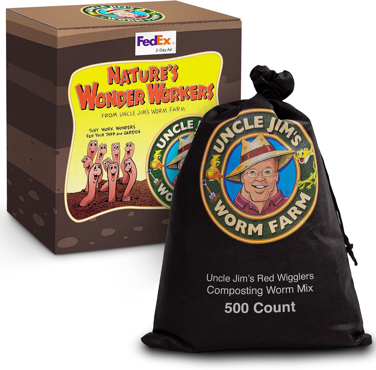 Uncle Jim's Worm Farm 500 Count Red Wiggler Composting Worms Mix for Garden Soil or Fishing | Starter Pack of Compost Worms Improves Soil Structure