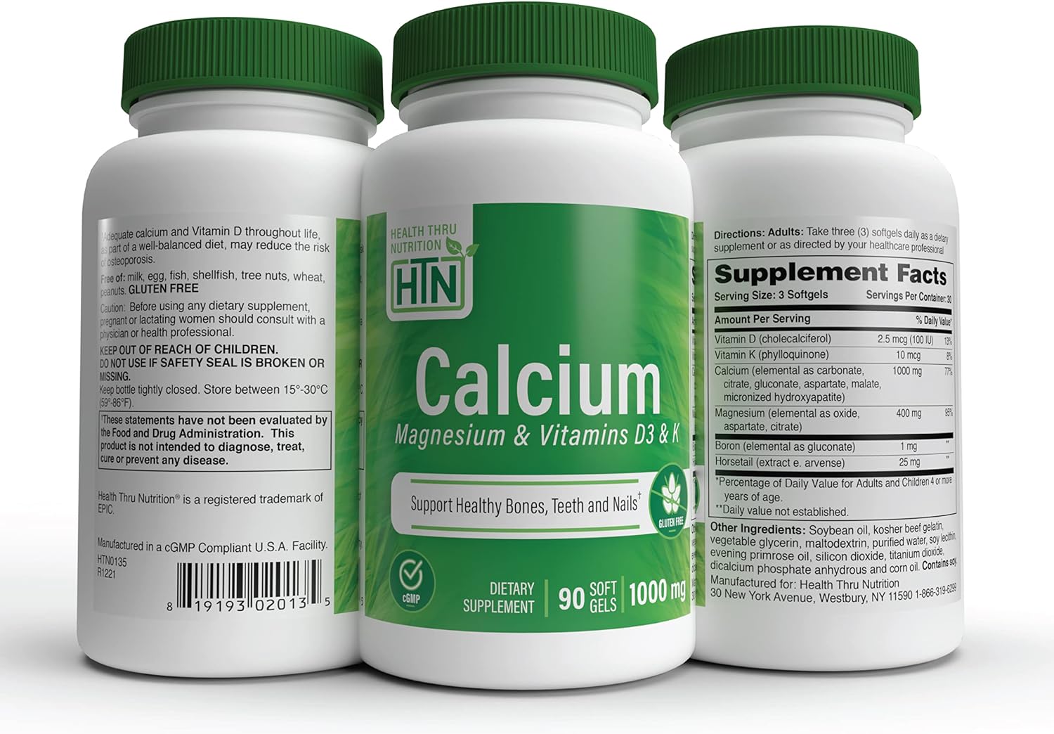 Health Thru Nutrition Liquid Calcium 1000mg, Magnesium 400mg, Vitamin D3 1,000iu and Boron | Bone Restore & Strength with 6 Calcium Complex | 3rd Party Tested | Non-GMO Gluten Free (Pack of 100) | Calcium 1000mg, Magnesium 400mg, Vitamin D3 1,000iu and B…