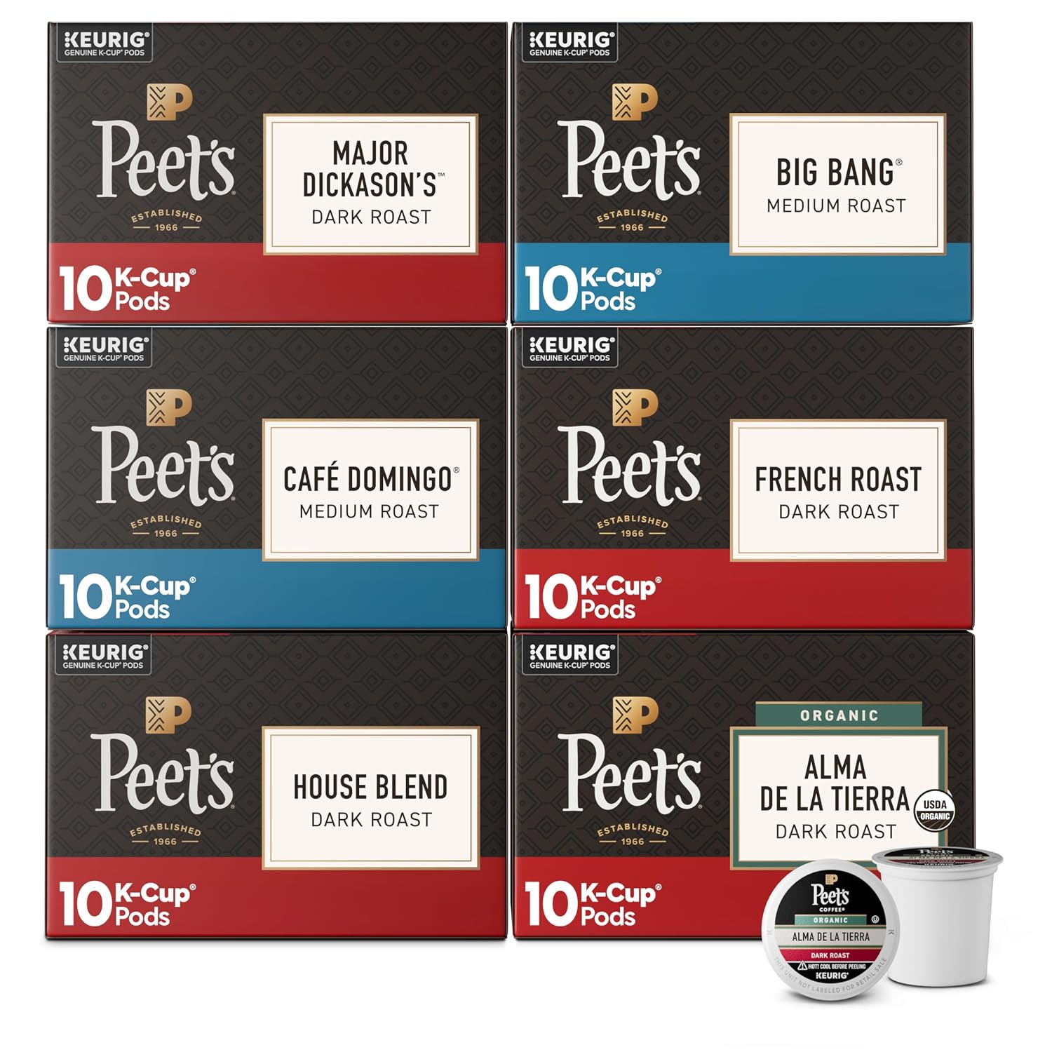 Peet's Coffee, Medium Roast Keurig K-Cup Pods, 100% Arabica Coffee - Big Bang 60 Count (6 Boxes of 10 K-Cup Pods)