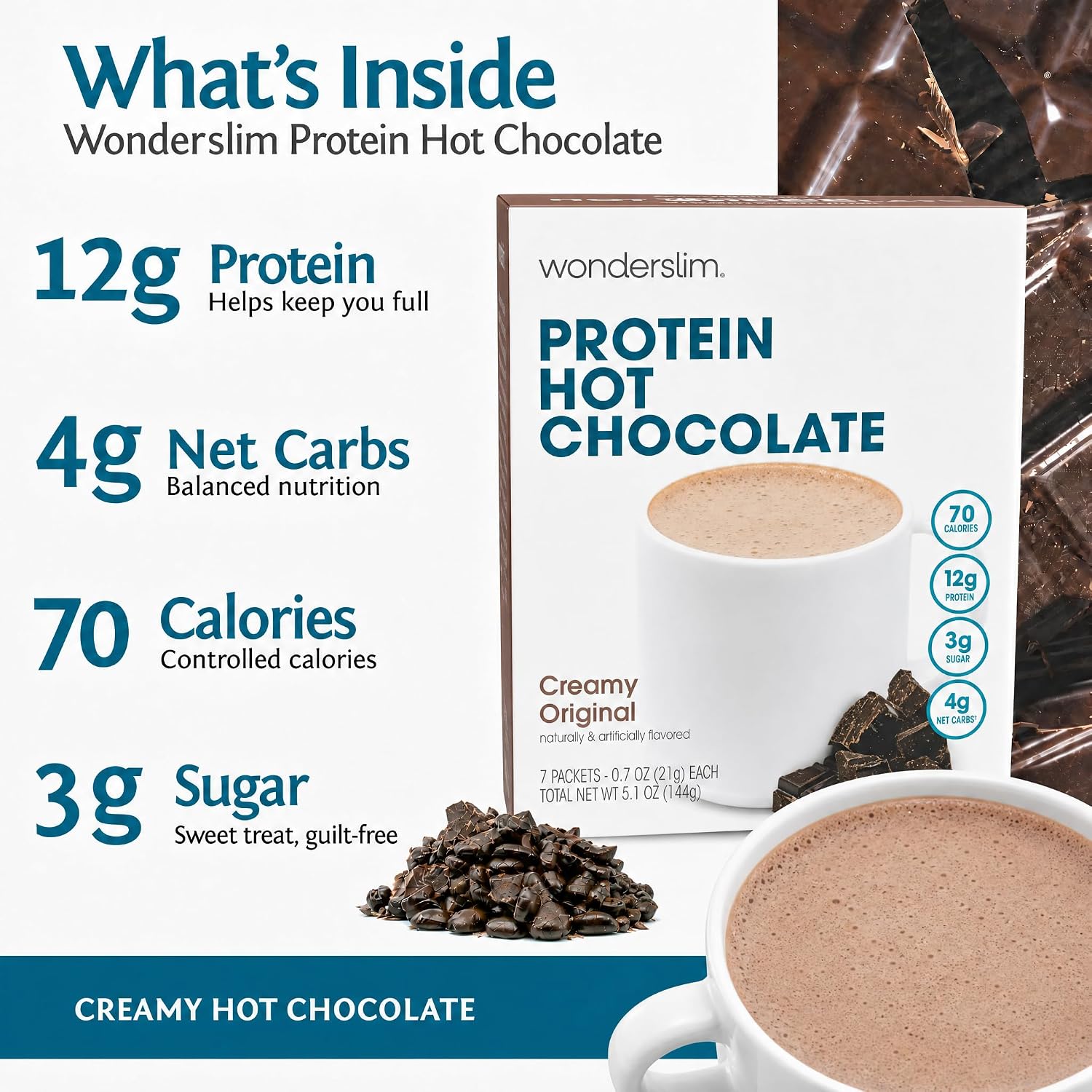 Wonderslim Protein Coffee Drink Mix with Casein Protein – 7 ct (Cappuccino) | With Collagen, 12g Protein, 70 Calories, Low Sugar, 3g Net Carbs, Keto Friendly, Gluten Free, GLP-1 Friendly Coffee Drink Mix