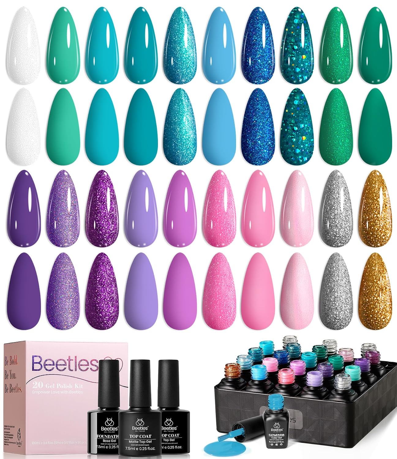 Beetles Gel Nail Polish Set with Base Glossy Matte Top Coat Macaron Gel