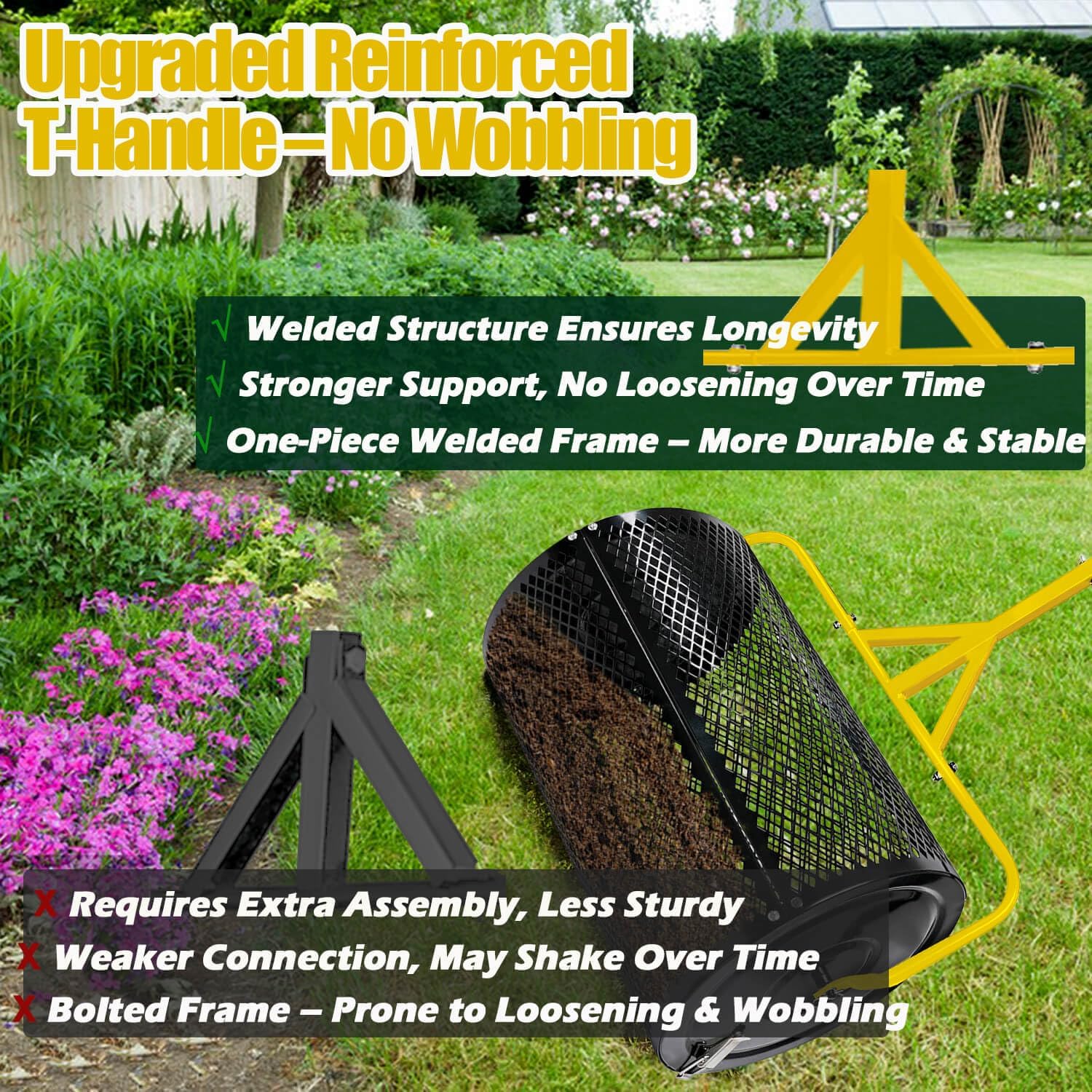2026 Upgraded 30 Inch Compost Spreader, 26 Gal/99L Large Capacity Heavy Duty Peat Moss Spreader for Lawn, Stable T-Handle Manual Spreader for Top Soil