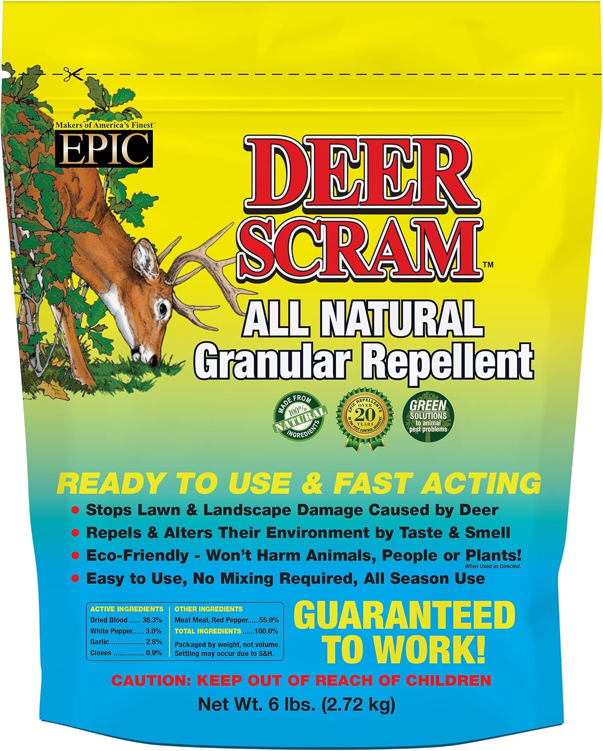 Deer Scram All Natural Granular Repellent - All-Natural, Animal, People and Pet Safe Granule Repellents (2.5 lb Shaker)