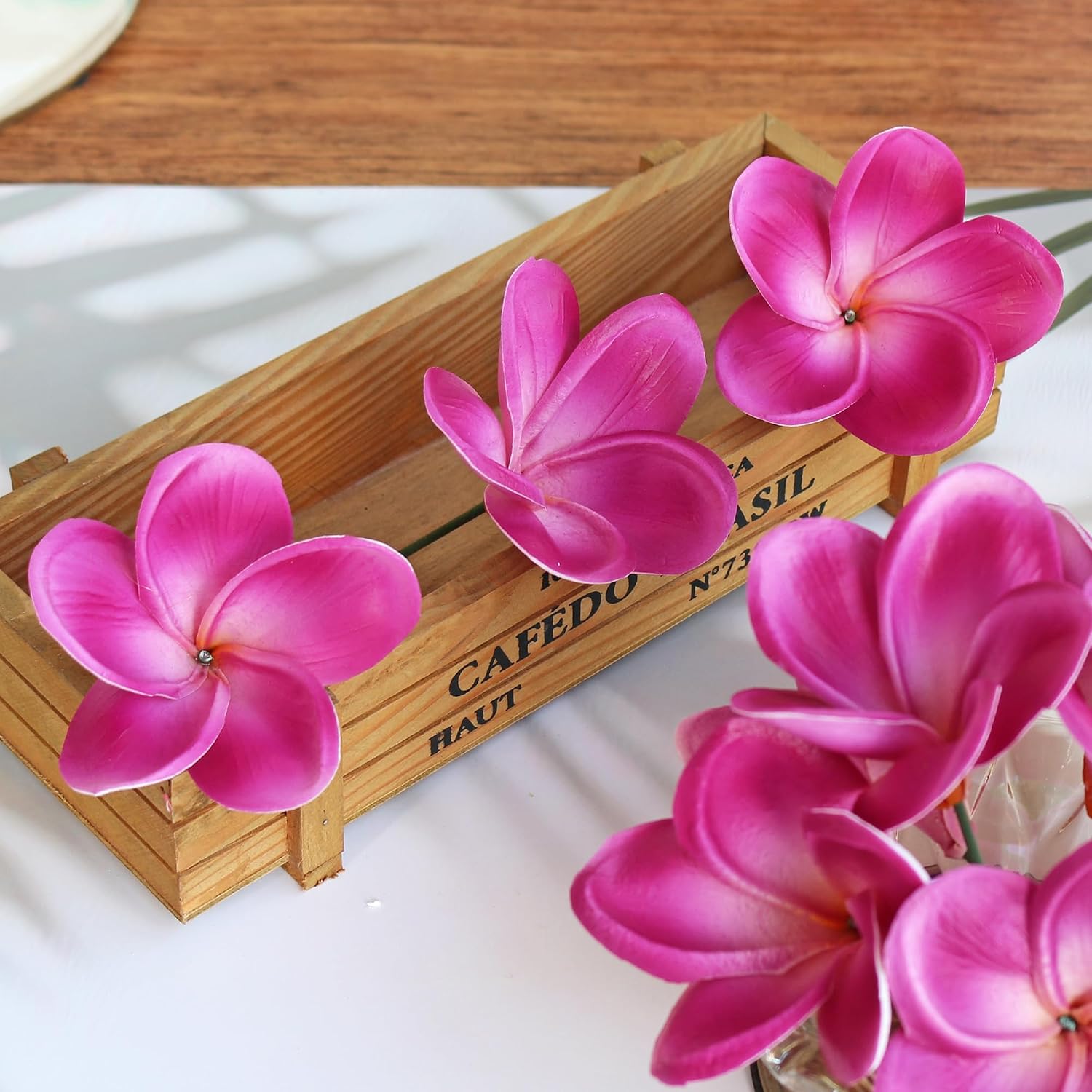 10PCS Artificial Plumeria Flowers with Stem, Apricot | Natural Real Touch,DIY Cake Decoration, Hawaiian Part, Luau Decor, Wedding Bouquets
