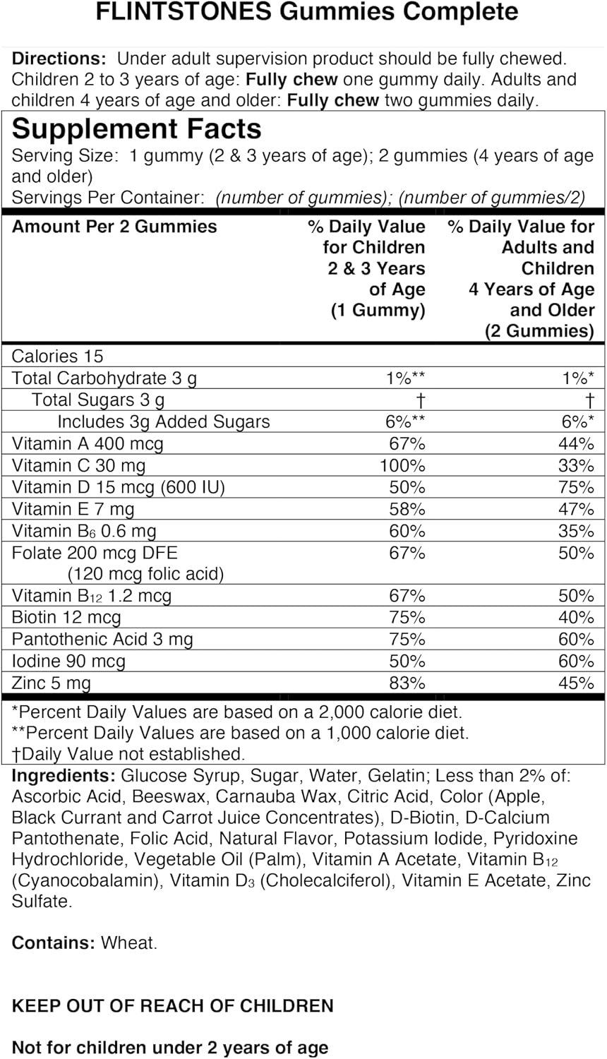 Flintstones Vitamins Complete Gummies, Kids Vitamins for Toddlers and Children, Kids Multivitamin Gummies with Vitamin A, B6, B12, C, E & Zinc