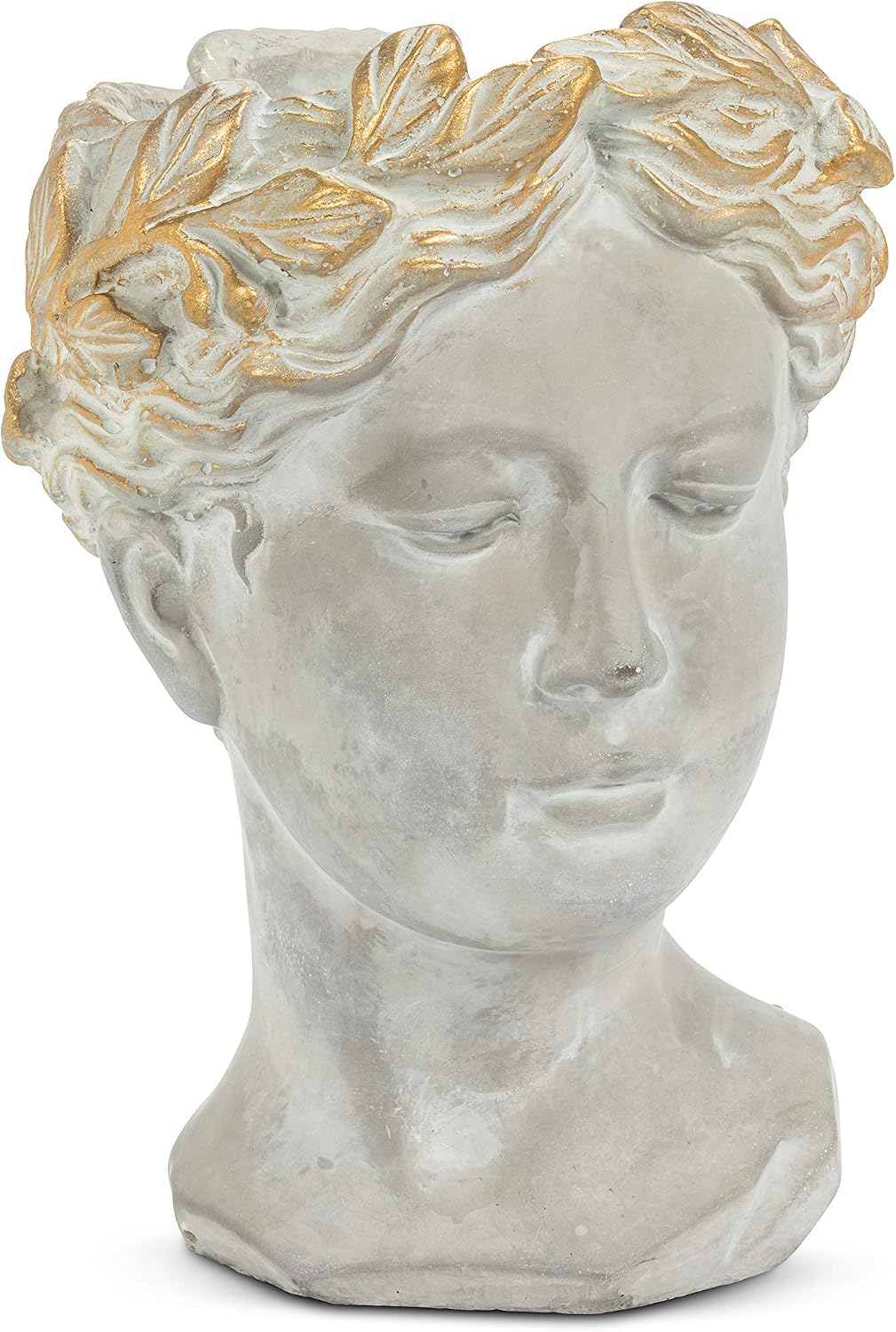 Abbott Collection Large Woman Head Planter | Hand-Finished Greco-Roman Style, Indoor & Outdoor, For Flowers & Succulents, Cement, Gray, 10"H