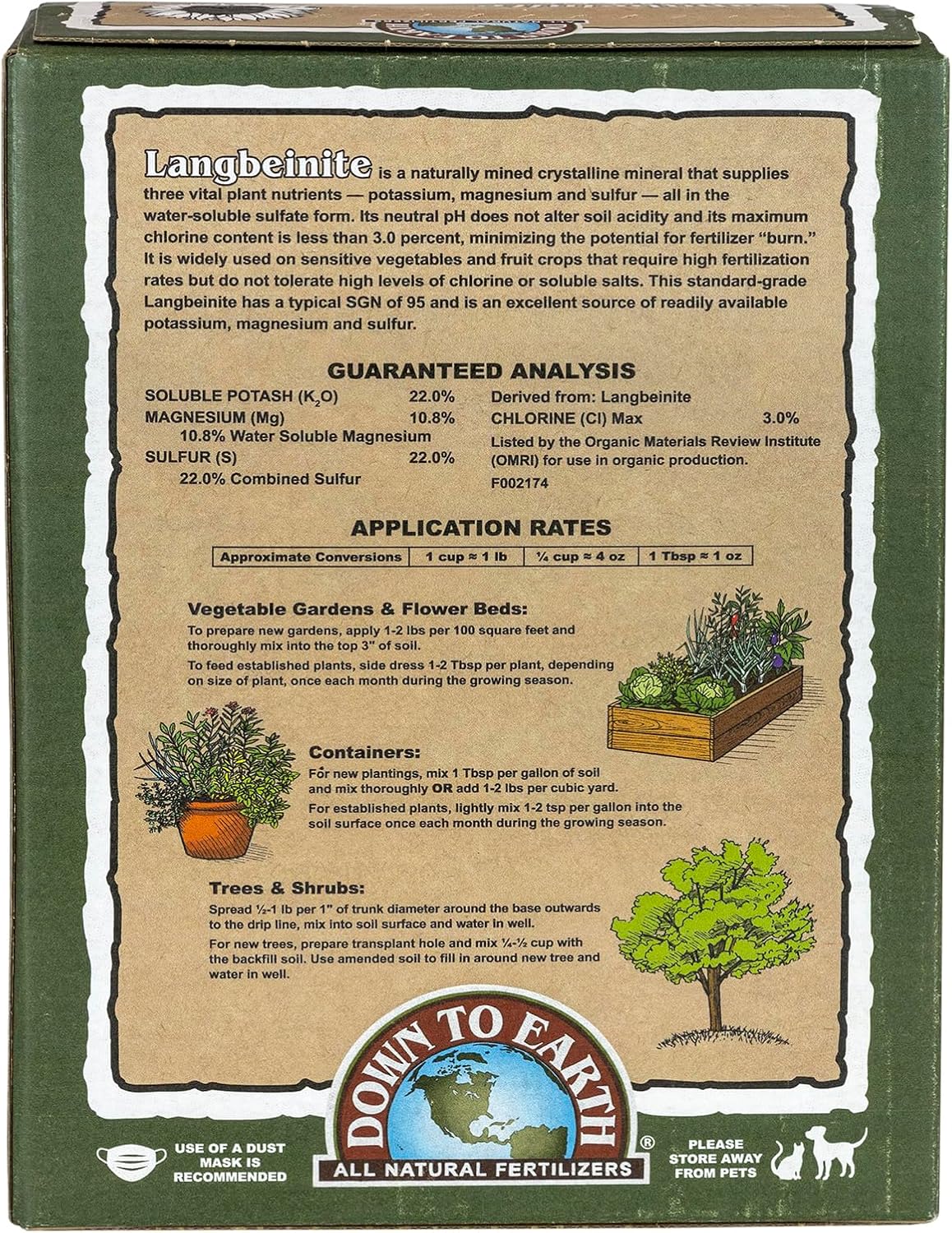 Down To Earth All Natural Fertilizers Organic Langbeinite - 0-0-22, 5 lb | Potassium Magnesium Sulfate (K-Mag), Granular Plant Food, Garden Vegetables