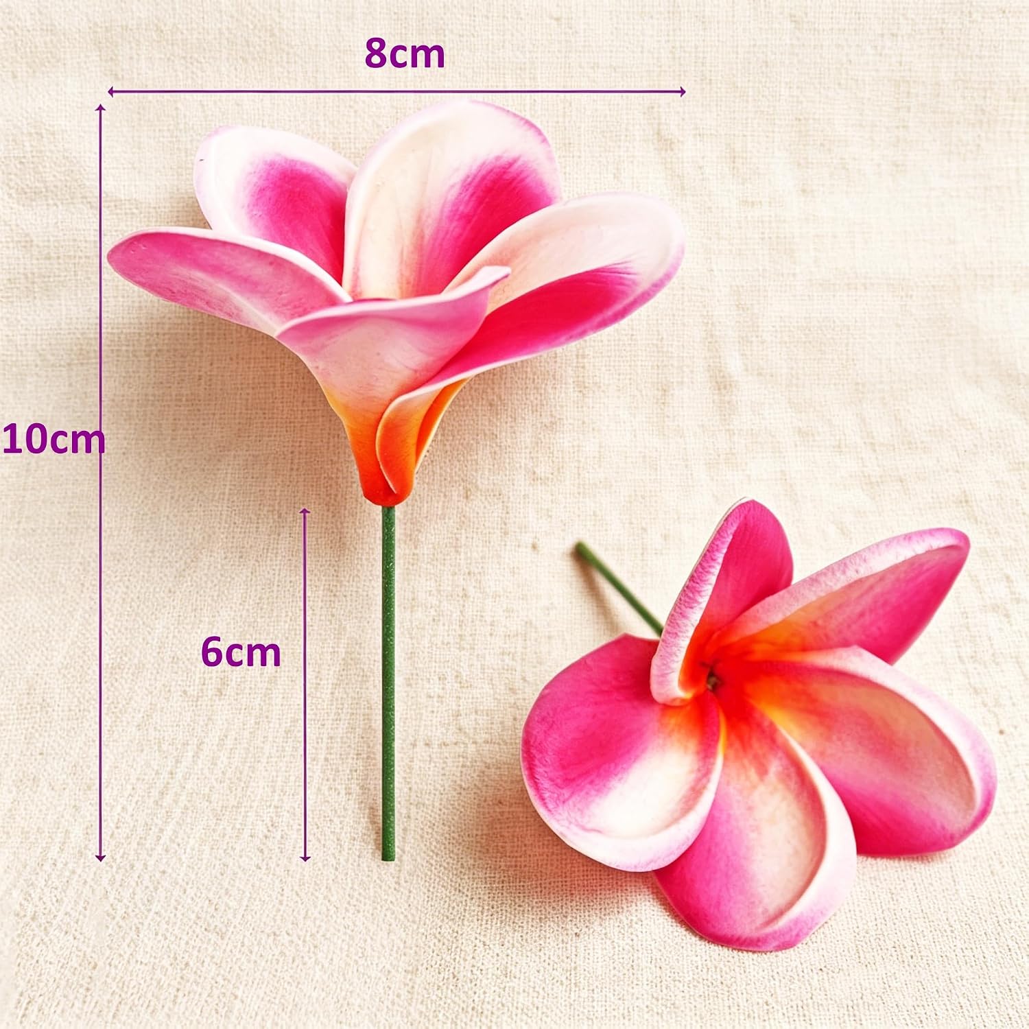 10PCS Artificial Plumeria Flowers with Stem, Apricot | Natural Real Touch,DIY Cake Decoration, Hawaiian Part, Luau Decor, Wedding Bouquets