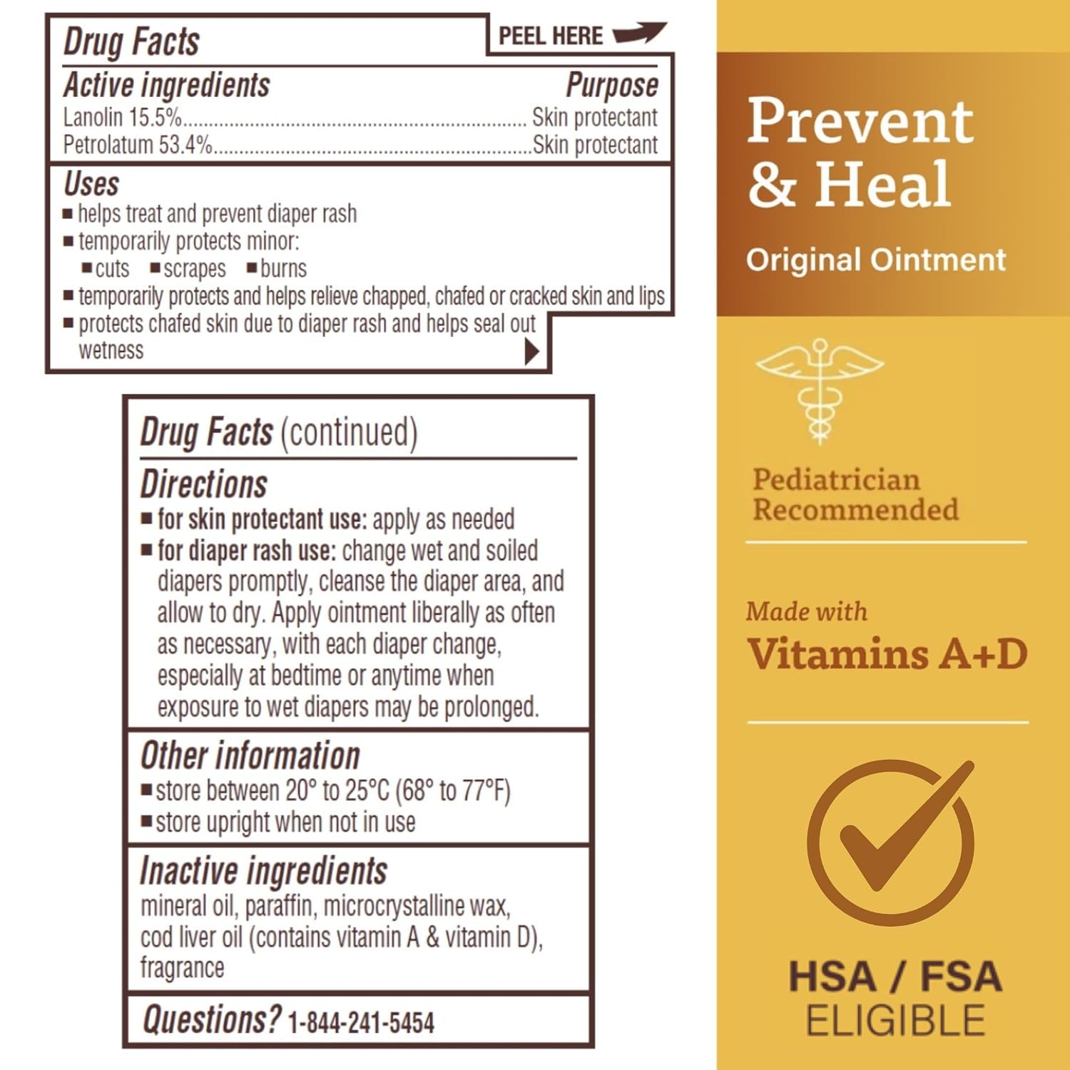 A+D Original Diaper Rash Ointment Prevents & Treats Diaper Rash, Moisturizing Skin Protectant with Vitamins A & D