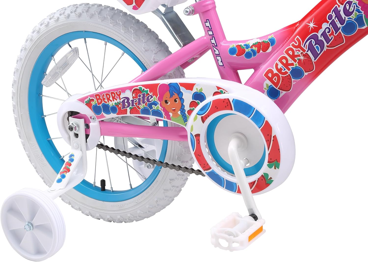 Titan Girls BMX Bike for Kids Ages 4-7, 16-Inch Wheels, 9-Inch Frame, Training Wheels, Toy Seat, Doll Basket, Streamers, First Bike, Princess Bicycle, Gift for Girls