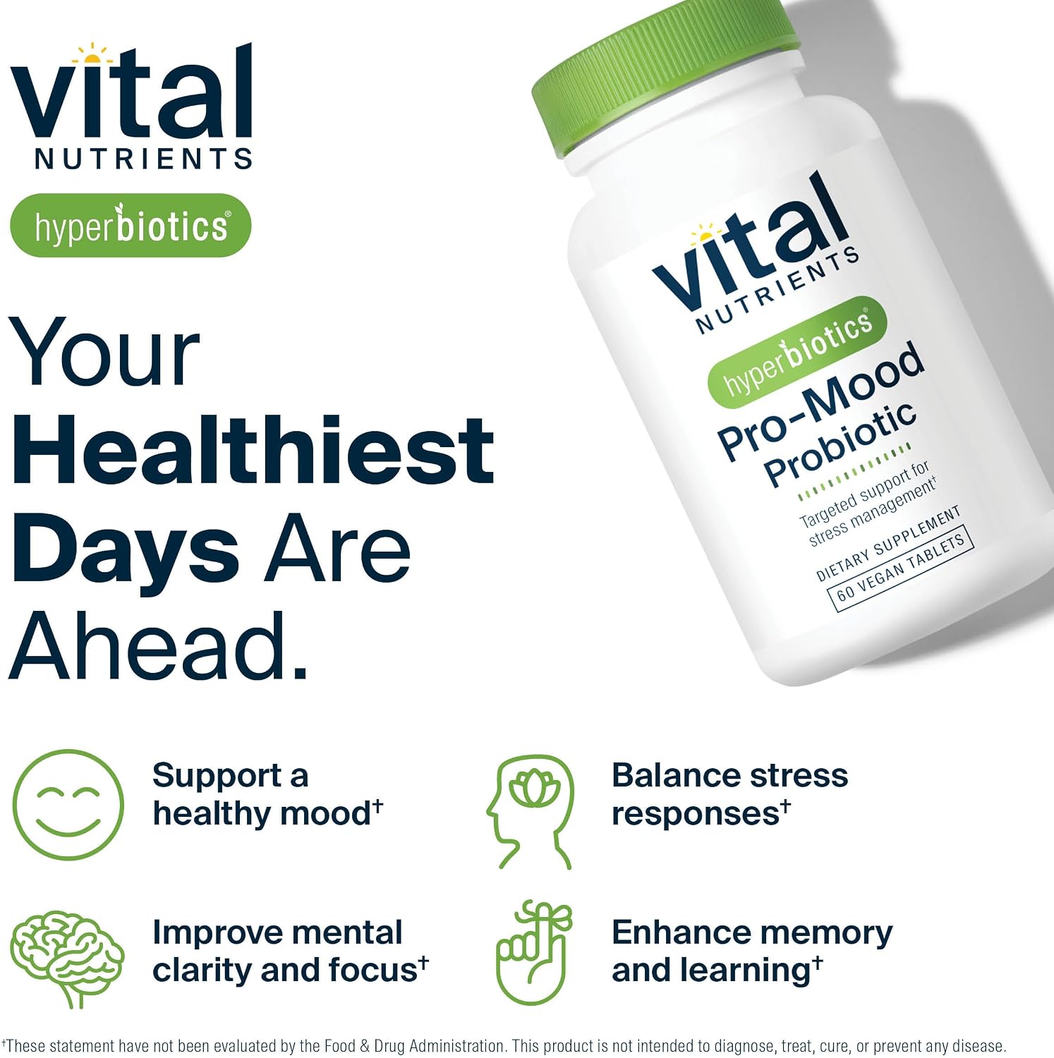 Vital Nutrients Pro-Mood Probiotic, 60 Vegan Tablets