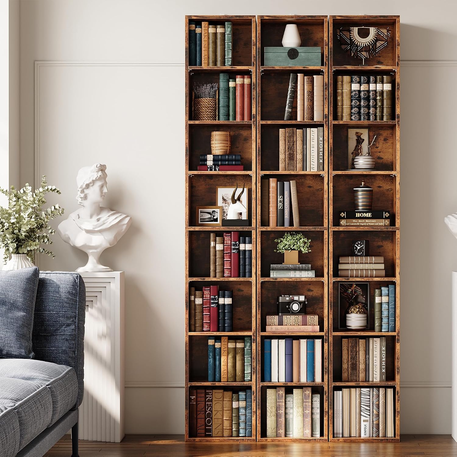 IRONCK Tall Narrow Bookshelf 8 Tiers, Compact Corner Bookcase, Floor Standing Display Storage Shelves 71 in Tall, Easy to Match for Living Room, Office, Study, Bedroom