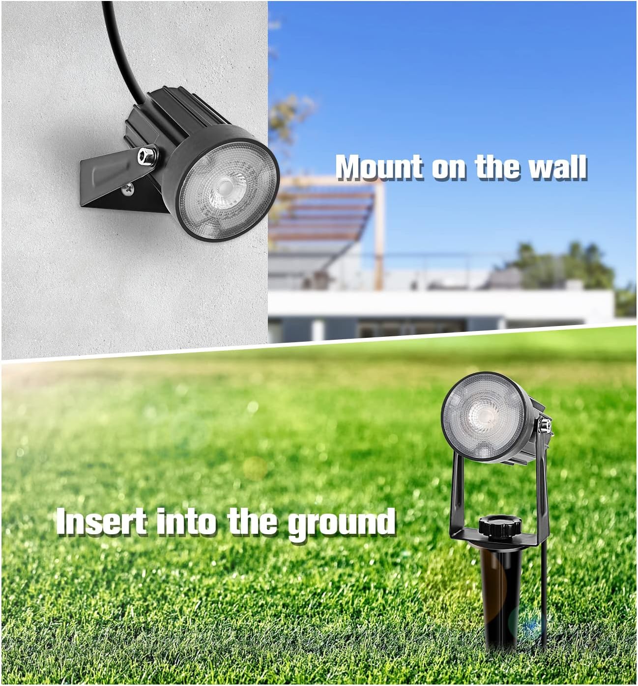 APONUO Metal Solar Spot Lights Outdoor with 9.8ft Cable Solar Powered Landscape Lighting Low Voltage IP65 Waterproof Auto On/Off for Outside Garden Yard Landscape Pathway Garage-Warm White(4-in-1)