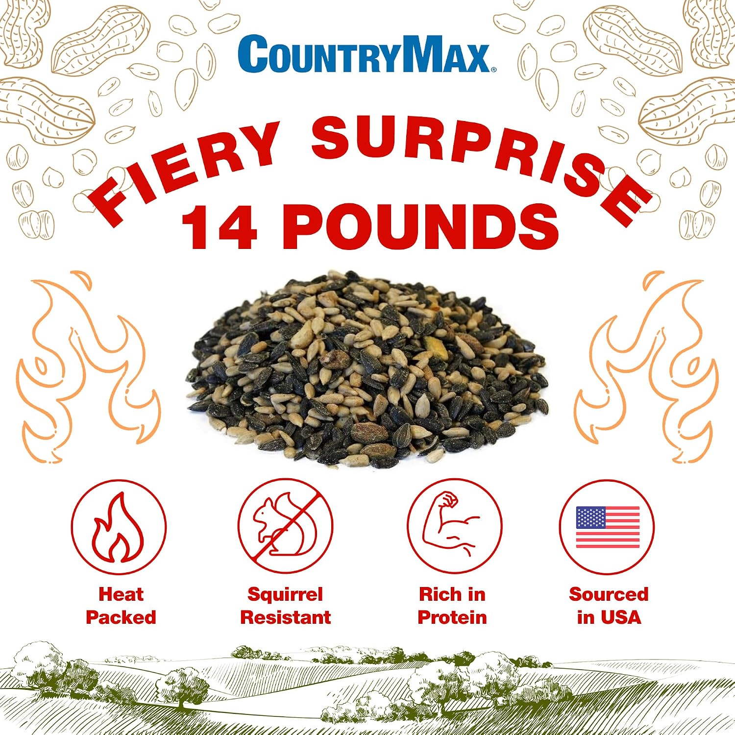 CountryMax Backyard Seeds Fiery Surprise Spicy Bird Seed Blend – Hot Cayenne Pepper Bird Seed – Squirrel Resistant Wild Bird Food (14 Pounds)