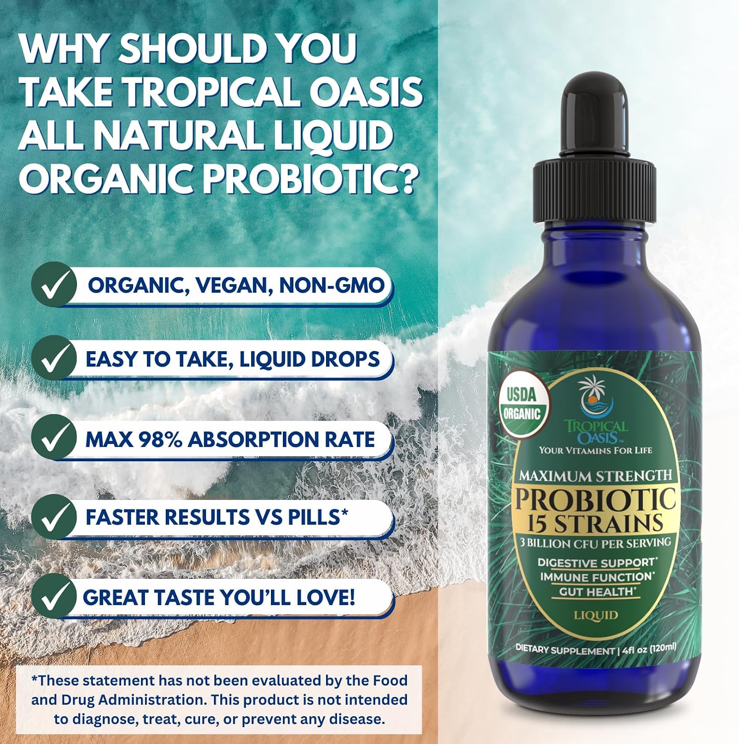 Tropical Oasis - Premium Ionized Plant Based Trace Minerals Liquid Formula- 74 essential minerals in liquid form for up to 96% Absorption - 16 oz, 32 servings