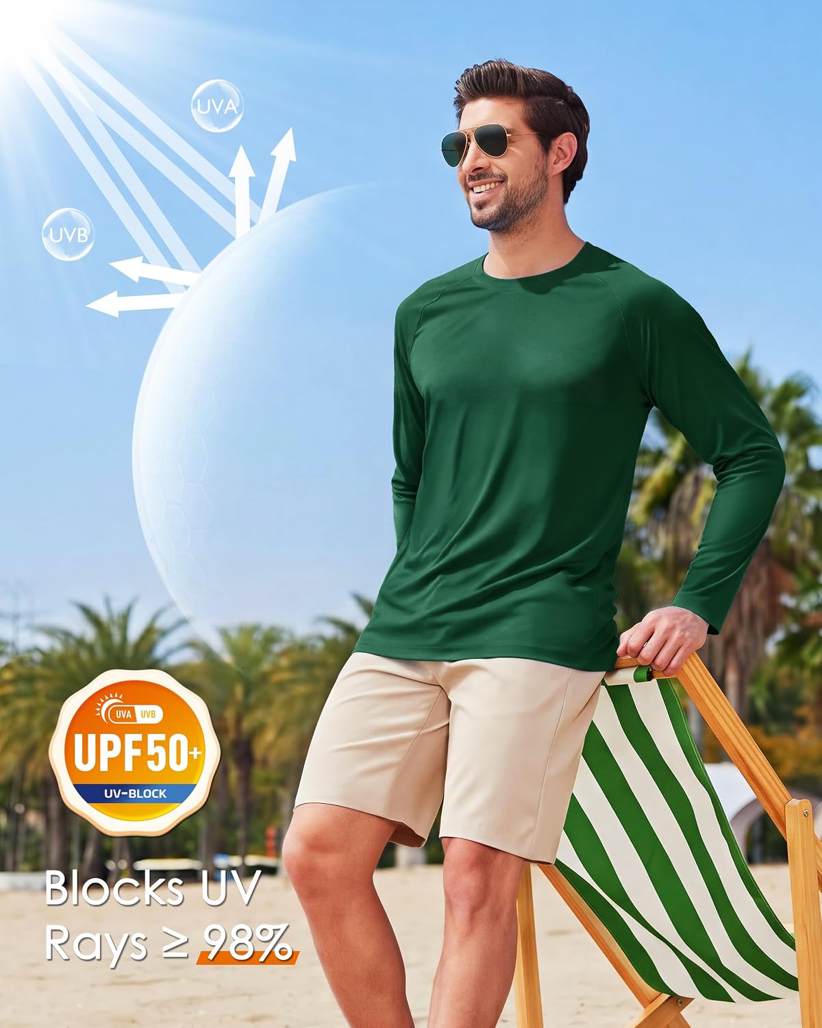 Boladeci Men's UPF 50+ Sun Protection UV SPF Shirts Long Sleeve Lightweight Quick Dry Swim T-Shirts Rash Guard