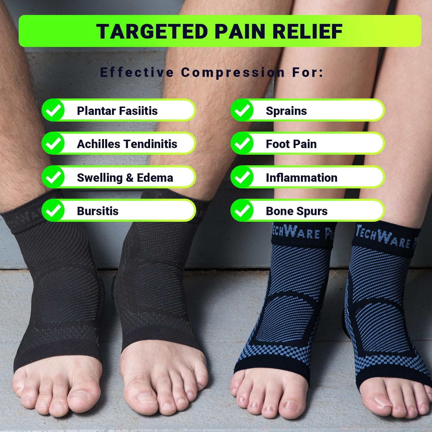 Ankle Brace Compression Sleeve - Plantar Fasciitis Sock. Relieves Achilles Tendonitis. Foot Arch Support Reduces Joint Pain, Swelling & Heel Spur Pain. Injury Recovery Braces for Sports