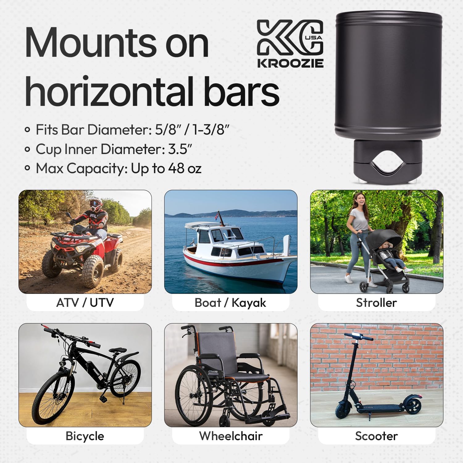 Kroozie 2.0 Bicycle Cup Holder - The Ultimate Bike Cup Holder for Beach Cruisers, E-Bikes, Scooters, Strollers – A premium stainless steel handlebar drink holder that lasts