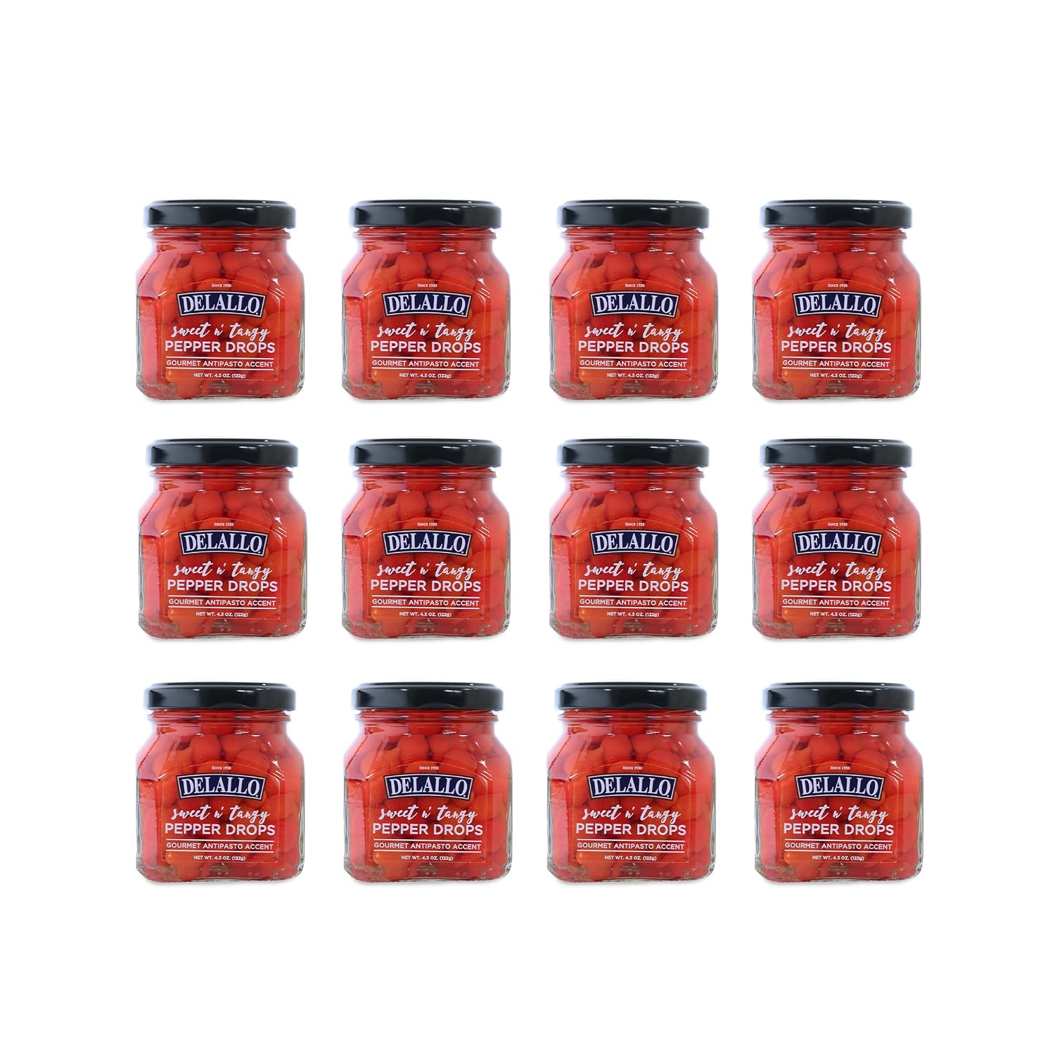 DeLallo Sweet & Tangy Pepper Drops, Red Peruvian Mini Peppers in Zesty Vinegar Marinade, Gourmet Condiment for Charcuterie and Salads, Non-GMO, Vegan