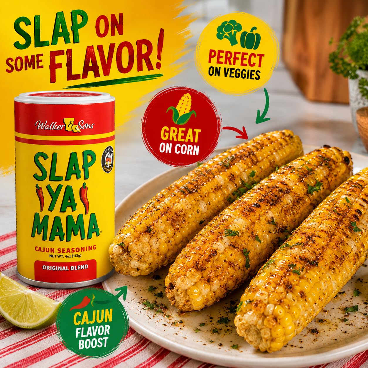 Slap Ya Mama Original Cajun Seasoning, 4 oz | one 4 oz canister of Original Blend Cajun seasoning for chicken, seafood, vegetables, grilling