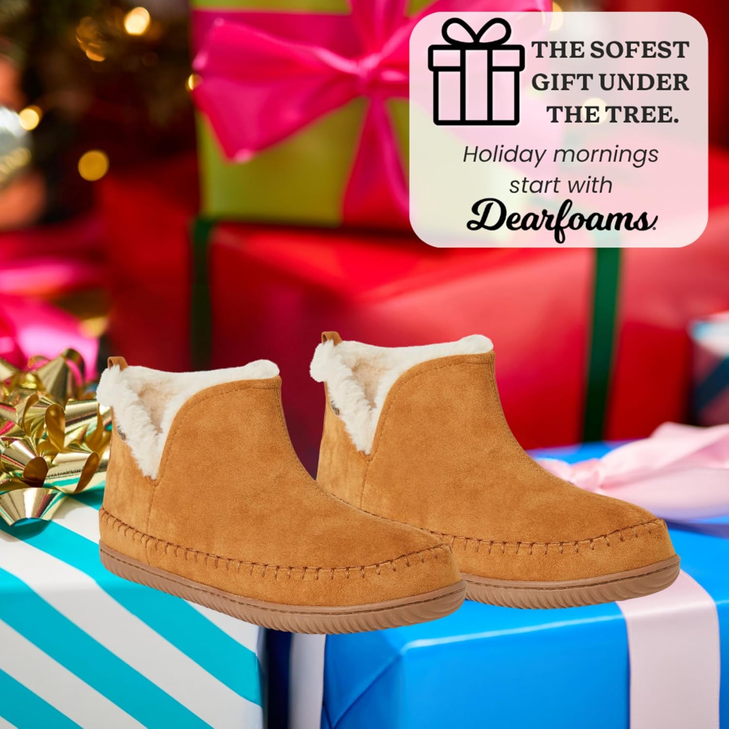 Dearfoams Men's Memory Foam Indoor House Slippers Brixen Ankle Boot House Shoes - Gifts for Men