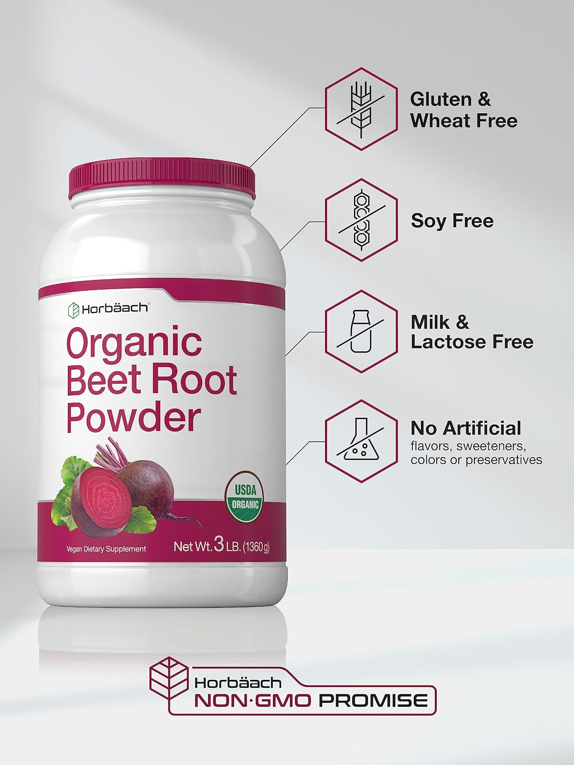 Horbäach Organic Beet Root Powder | 3lb Bulk Supplement | Raw Superfood