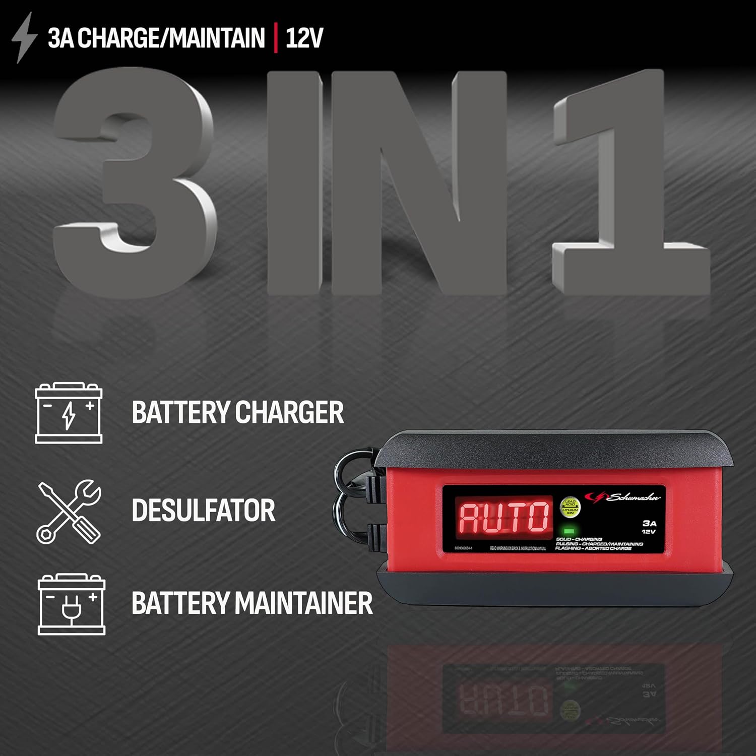 Schumacher Electric 3A Car Battery Charger & Maintainer, 12V – SP1297