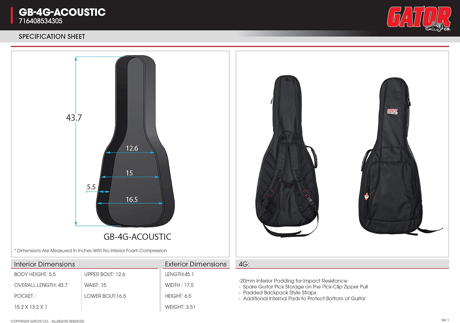 Gator Cases 4G-MiZone Series Gig Bag For Electric Guitars with Adjustable Backpack Straps, Fits Jazzmaster Style Guitars (GB-4G-JMASTER)