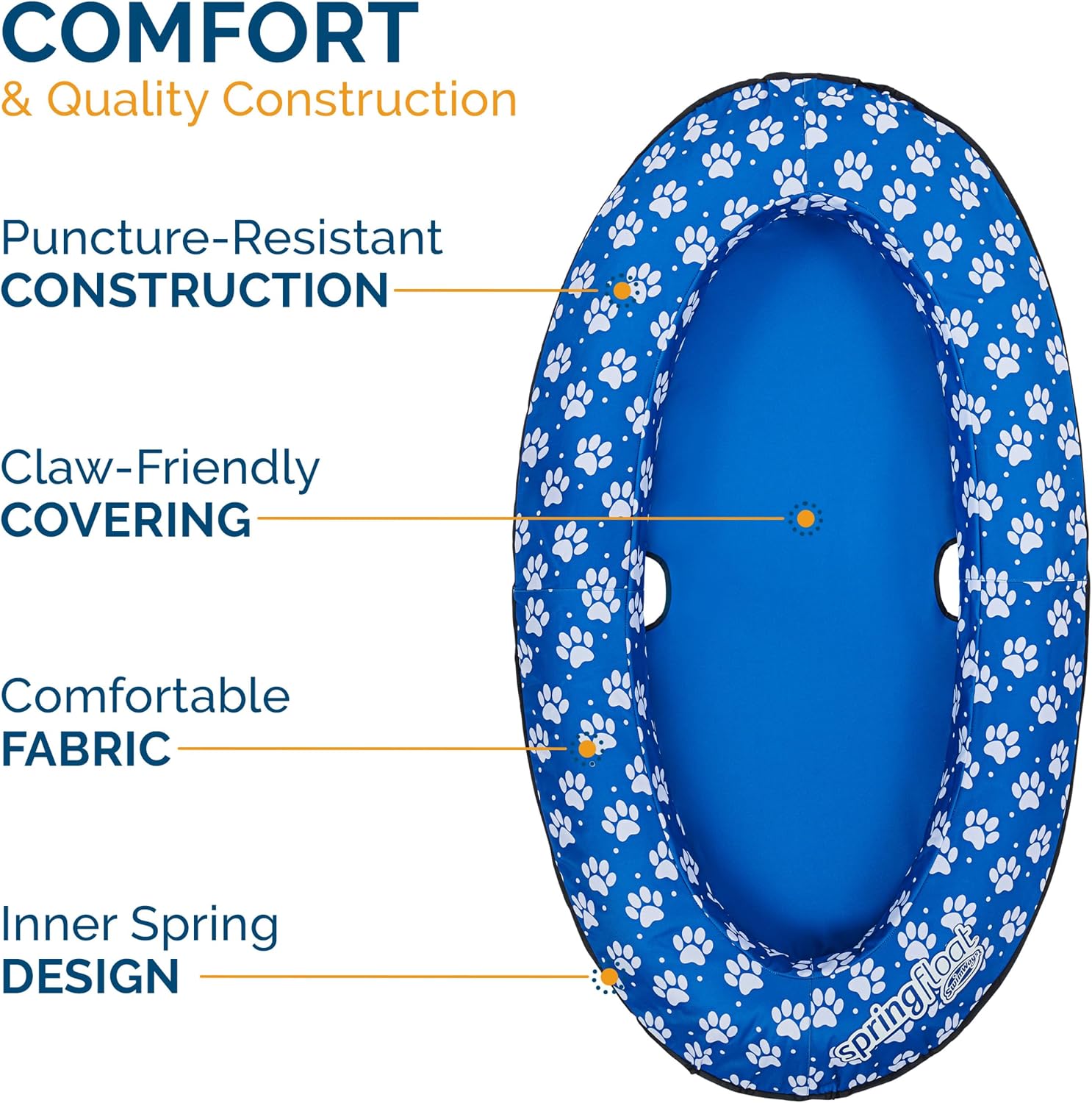 SwimWays Paddle Paws Spring Float Dog Raft, Small (0-65 lbs.) | Fast Inflation for Fast Use During Travel, Durable Scratch-Resistant Design for Use with Dogs, Includes Carrying Case