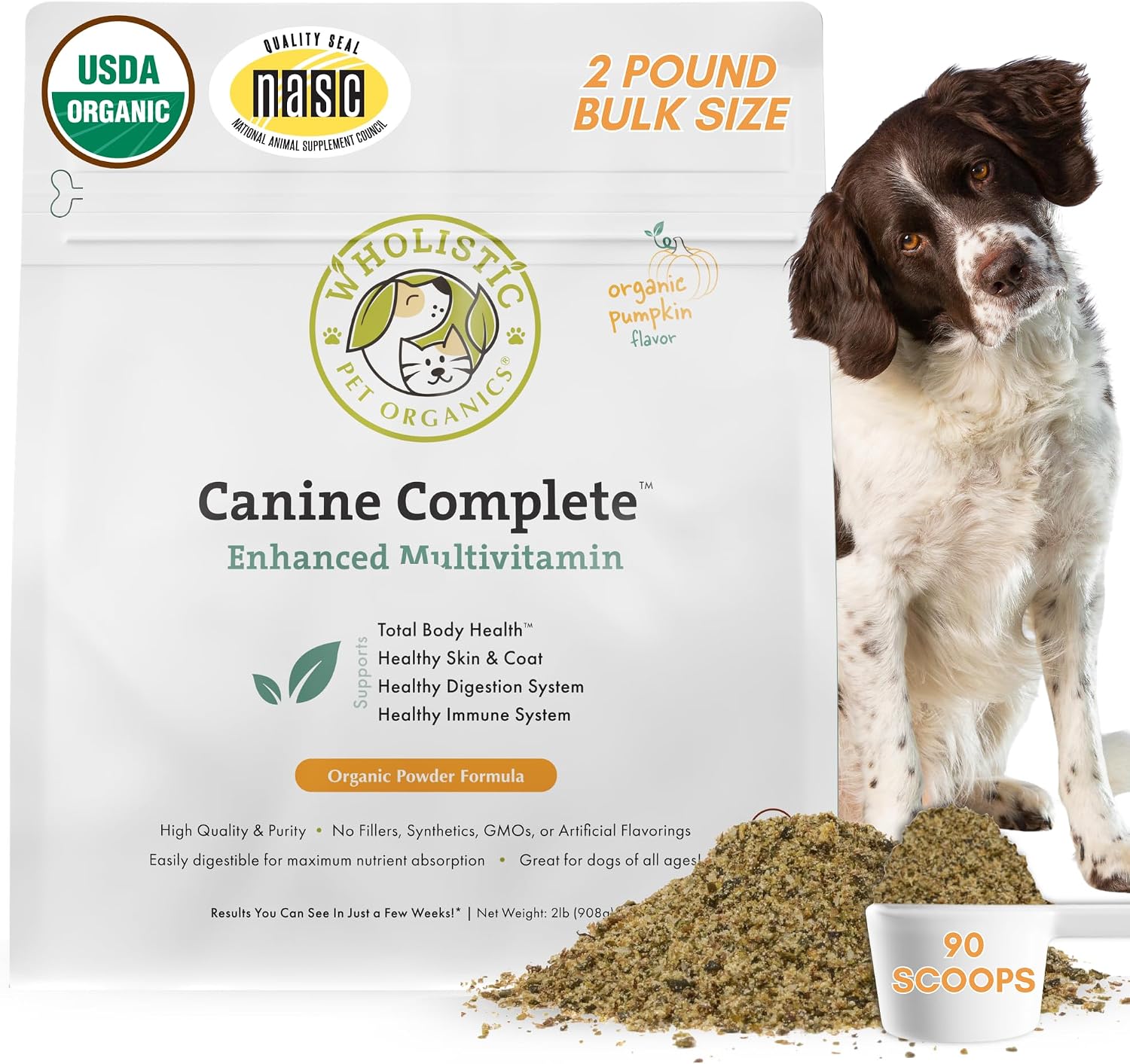 Organic Dog Vitamins | 1 Lb | 45 Scoops | Daily Dog Multivitamin with Prebiotics, Probiotics for Immune Support, Skin Coat, Digestion, & Joint Health | Canine Complete