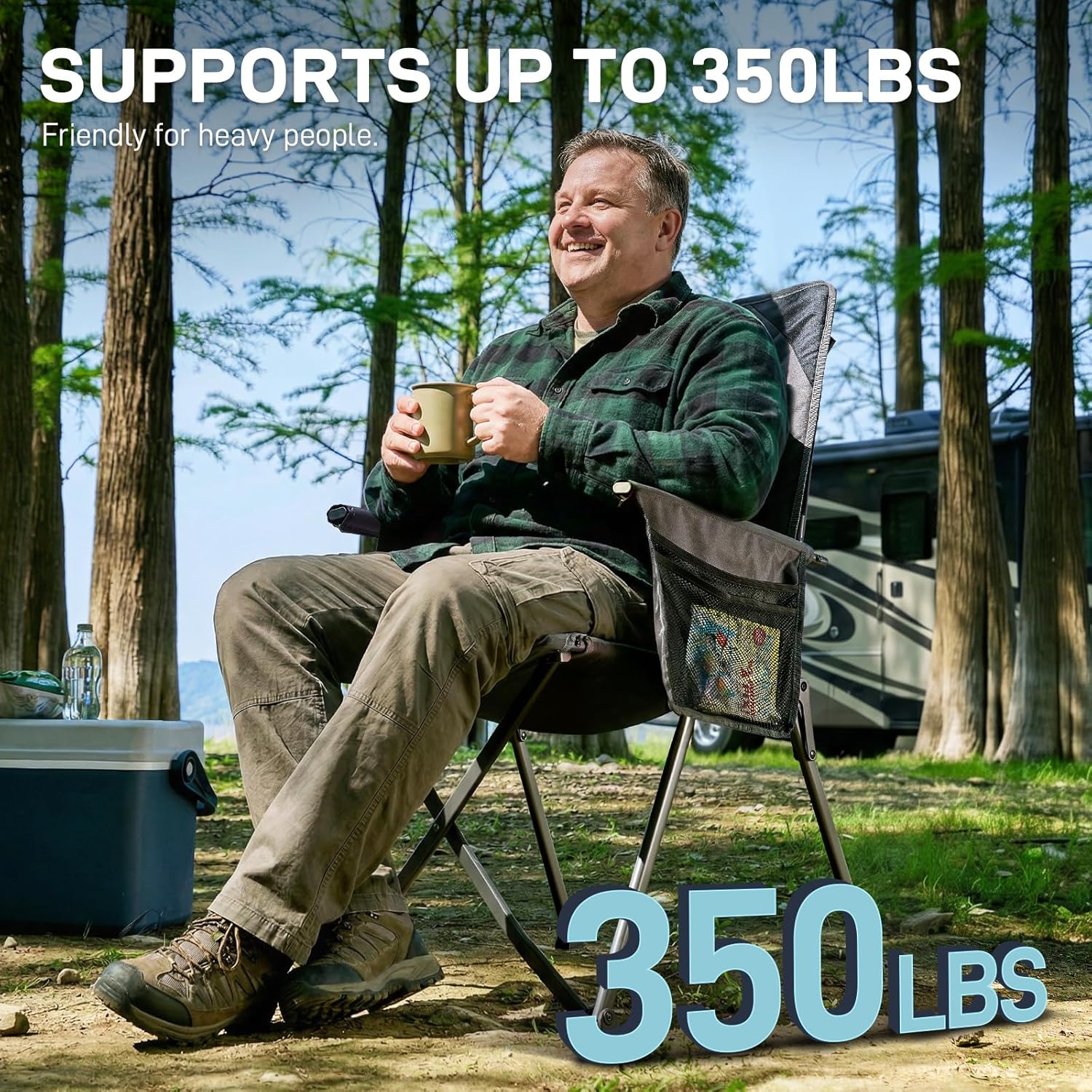 EVER ADVANCED Reclining Camping Chairs for Adult Supports 350lbs Grey | Lightweight, Folding Recliner with Adjustable Back, 4-Level Lounge Chairs