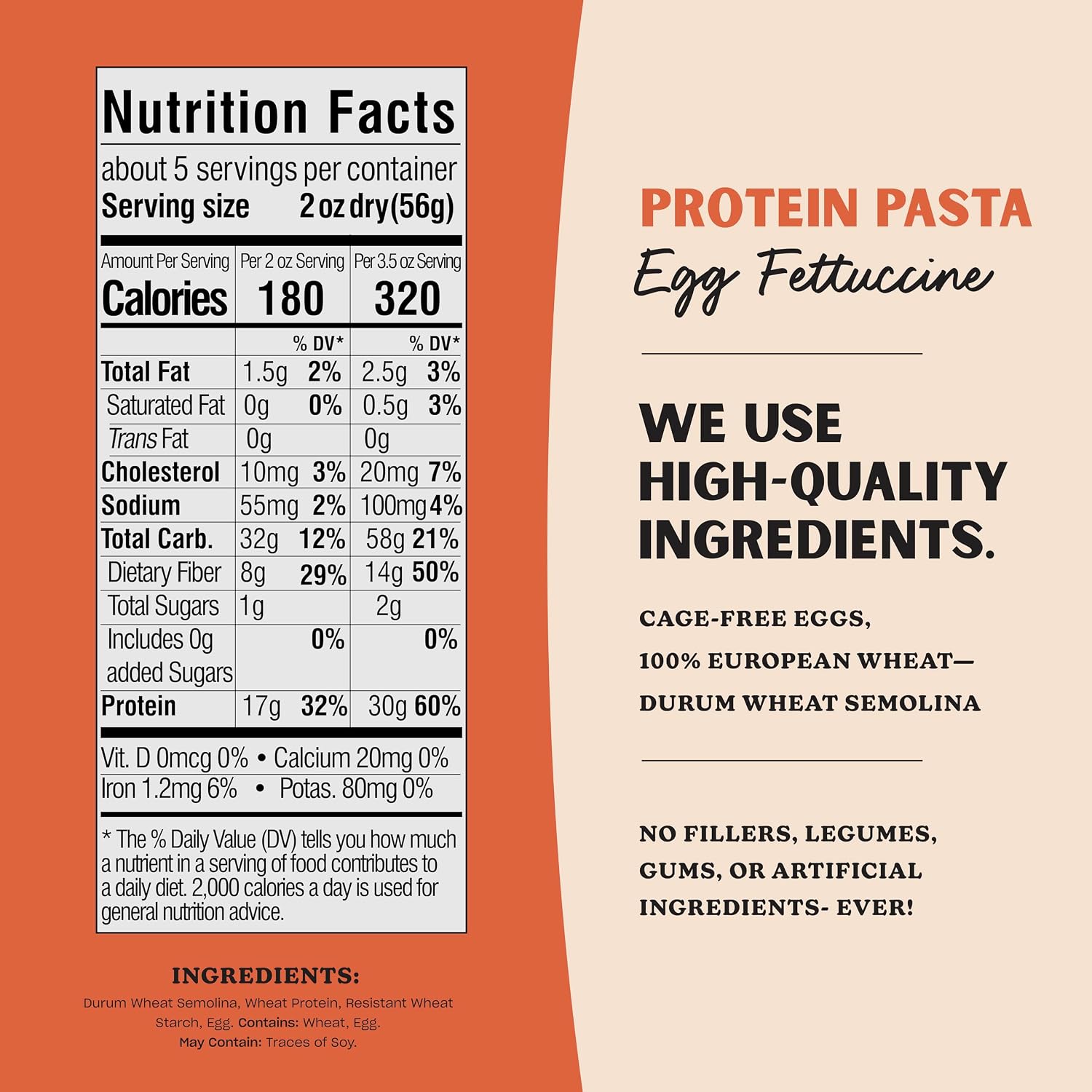 Al Dente Protein Egg Fettuccine 2-pack: 30g Protein from Eggs, Lower Carb | High Protein Fettuccine, No Beans/Legumes, Formerly Carba-Nada. Premium Pasta w/ Cage-Free Eggs, European Semolina Wheat