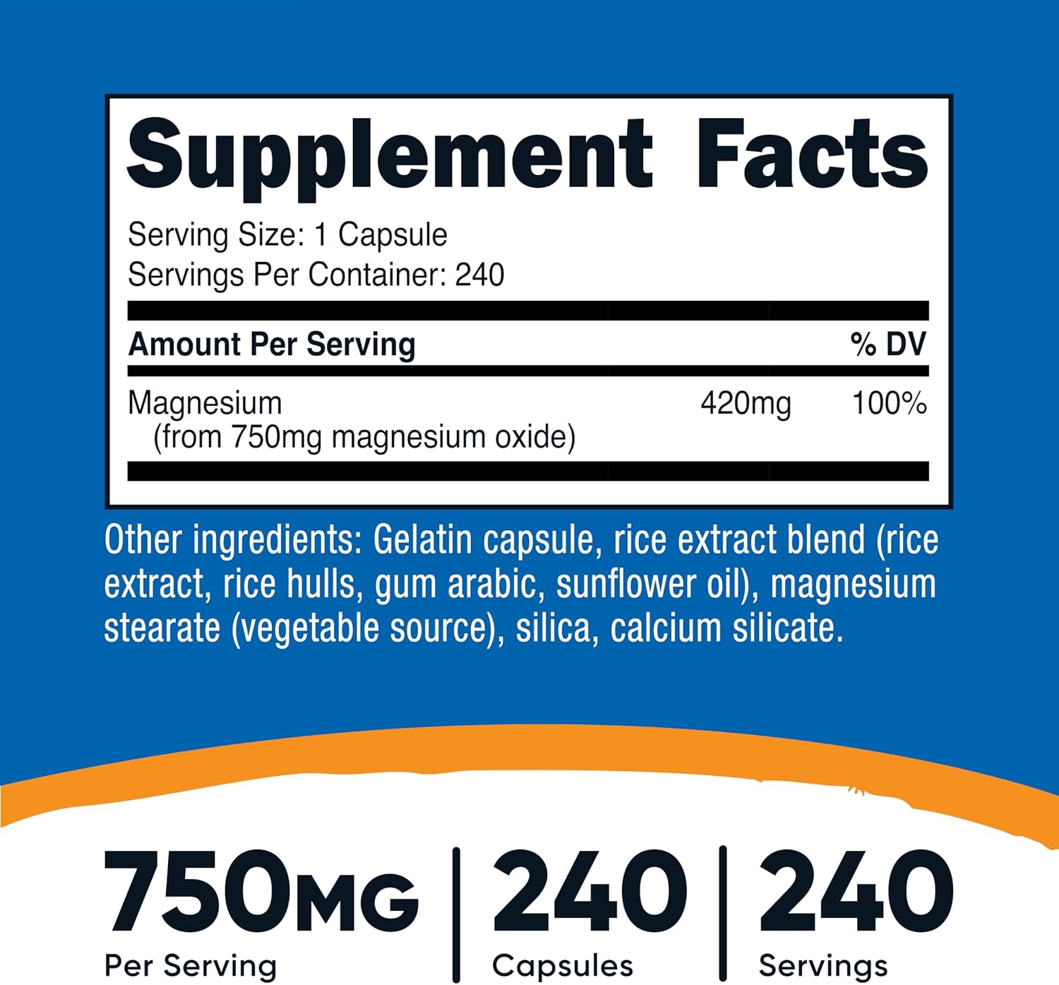 Nutricost Magnesium Oxide 750mg, 240 Capsules, 420mg of Magnesium, GMO-Free | Gluten Free