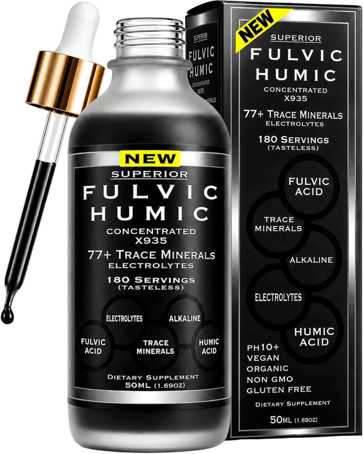 Fulvic Acid Trace Mineral Drops with Electrolytes - 77 Trace Minerals - 180 Servings - Restore Electrolytes, Improve Gut Health